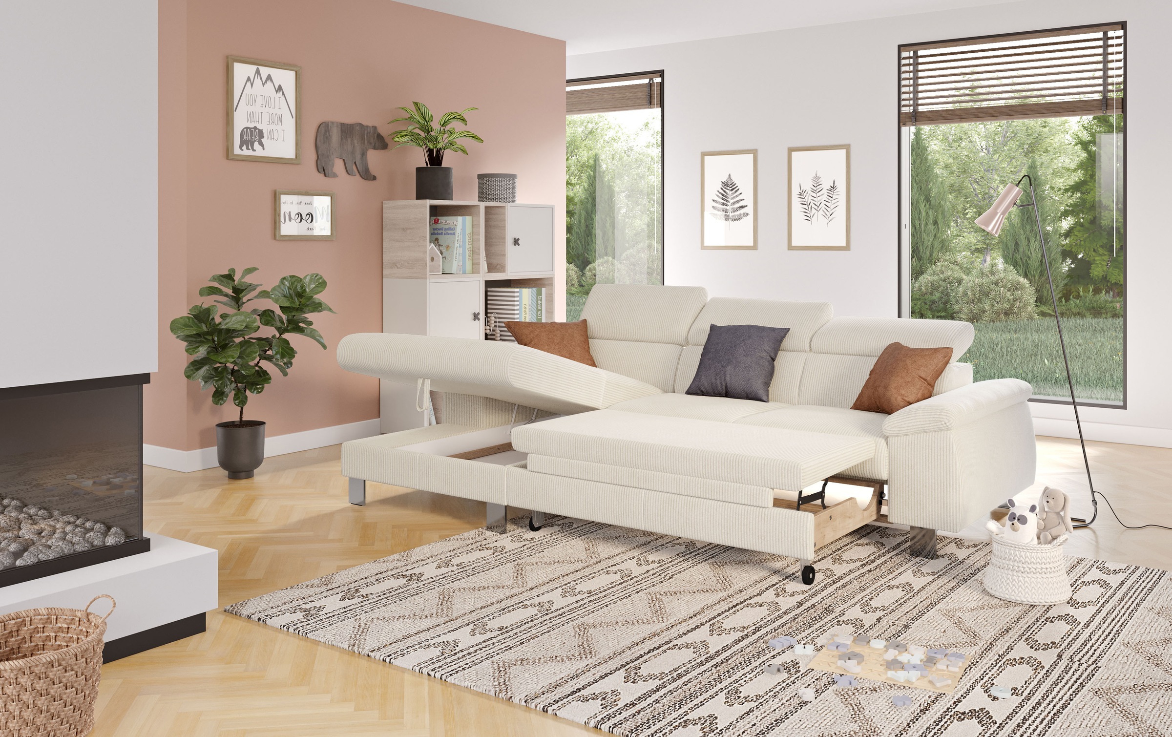 COTTA Ecksofa Komaris, Ecksofa, wahlweise mit RGB-LED-Beleuchtung und Bettfunktion/Bettkasten