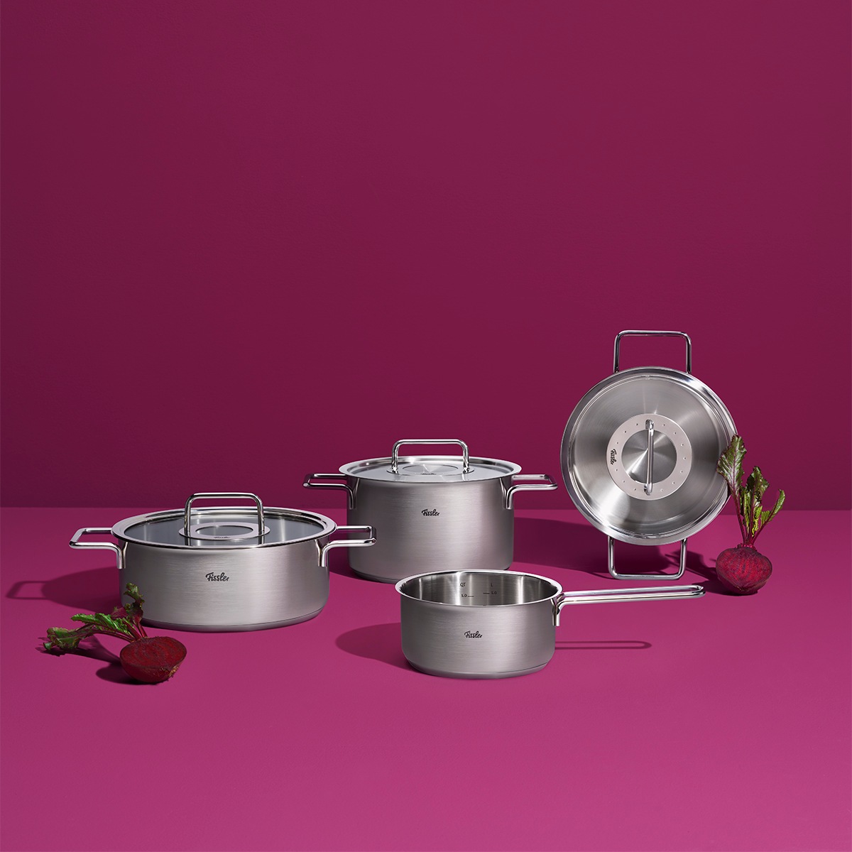 Fissler Topf-Set »Fissler Pure Collection«, Edelstahl 18/10, (Set, 4 tlg., Kochtopf 20/24cm; Bratentopf 20/24cm), backofengeeignet (bis 180°C);superthermic Boden; Made in Germany