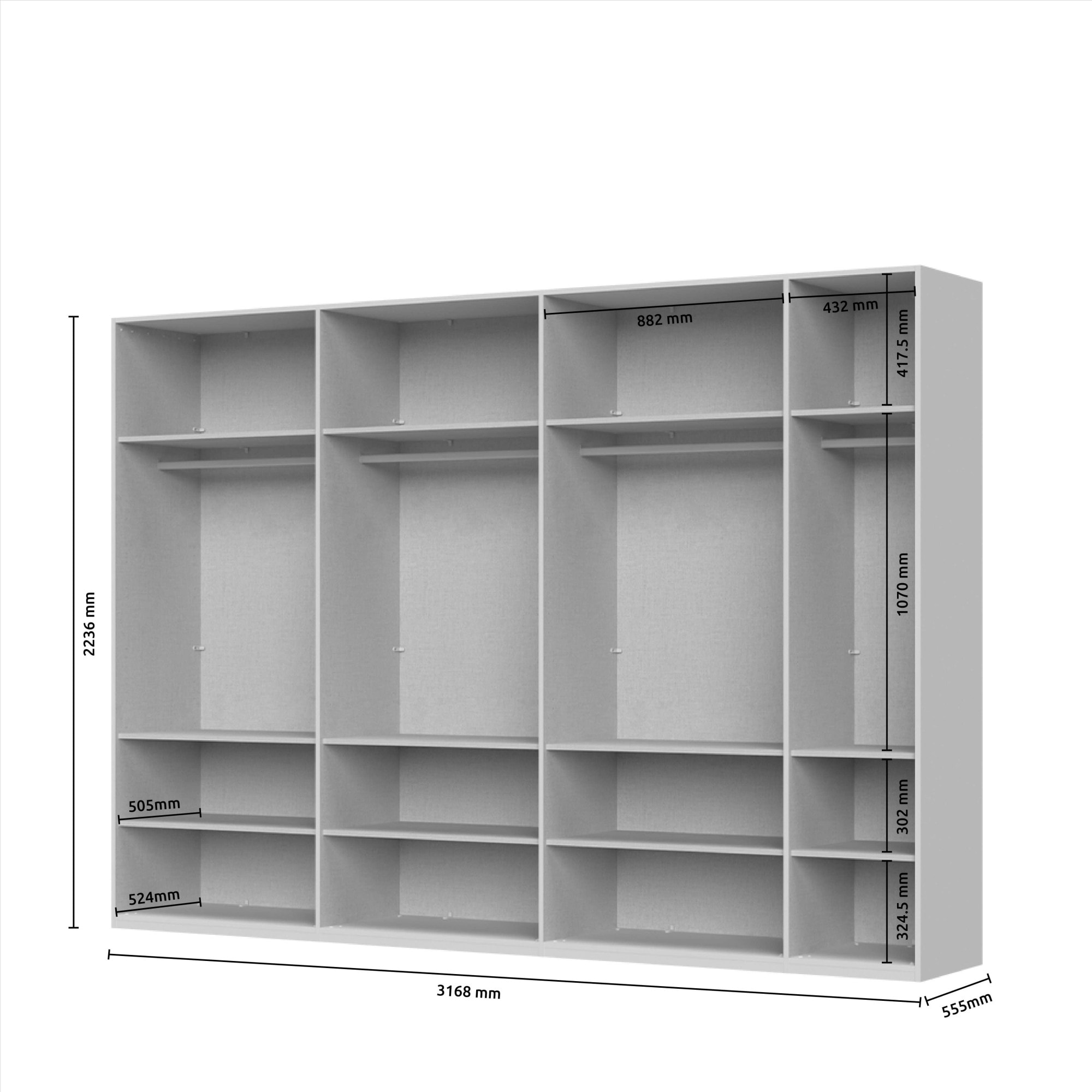Places of Style Drehtürenschrank »Opera mit oder ohne Kranz inkl. LED-Bel.,B 227,272,317 oder 362 cm«, UV lackiert, Soft Close Funktion, Höhenverstellbare Füße
