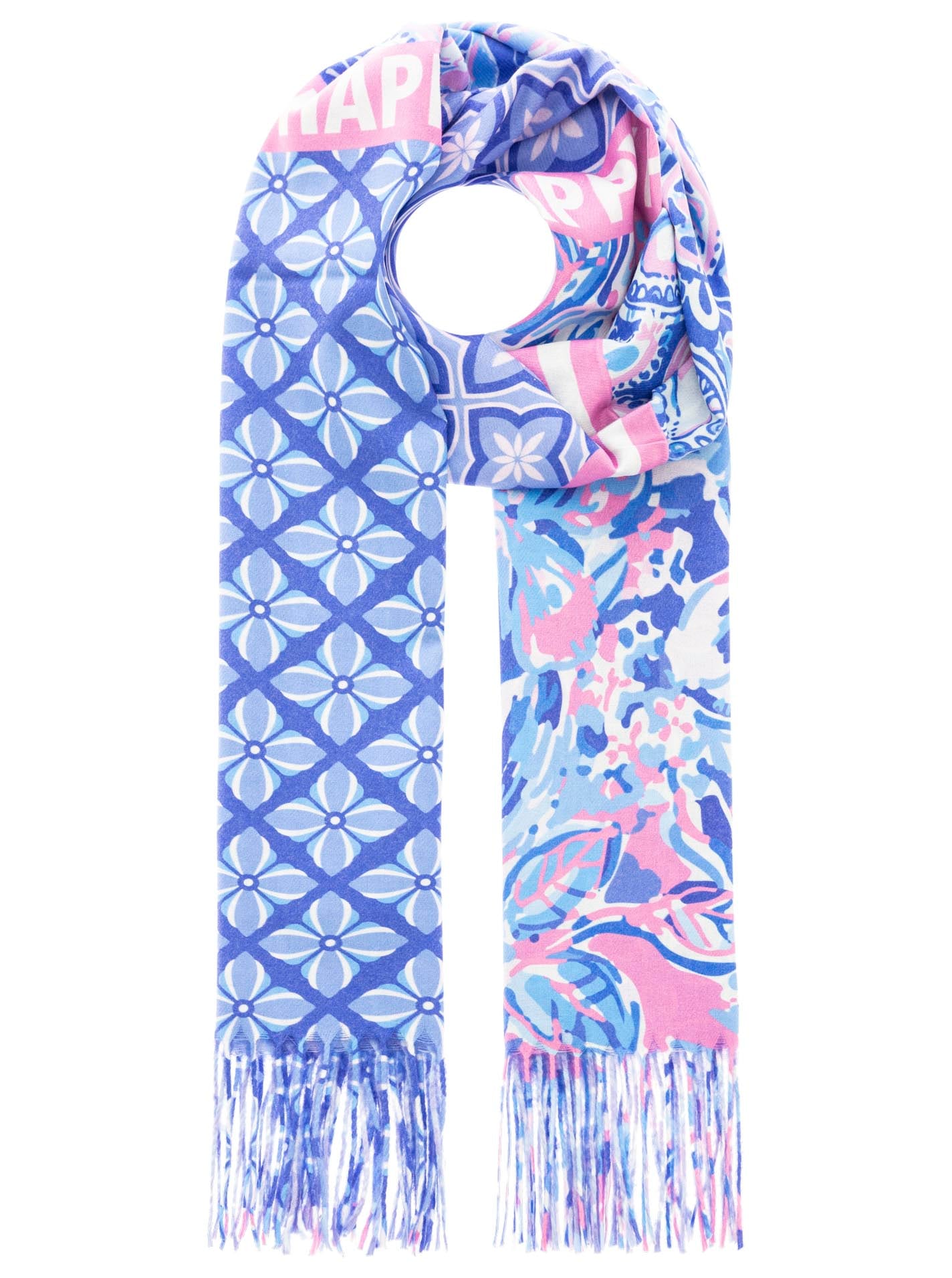 Zwillingsherz Schal »"Grafischer Paisley"« Mustermix, Schriftzug und Fransen