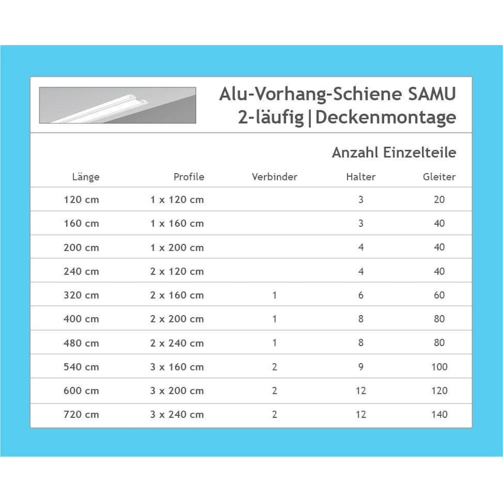 Good Life Gardinenschiene »Samu«, 2 läufig-läufig, Fixmaß, extra flache Alu-Schiene