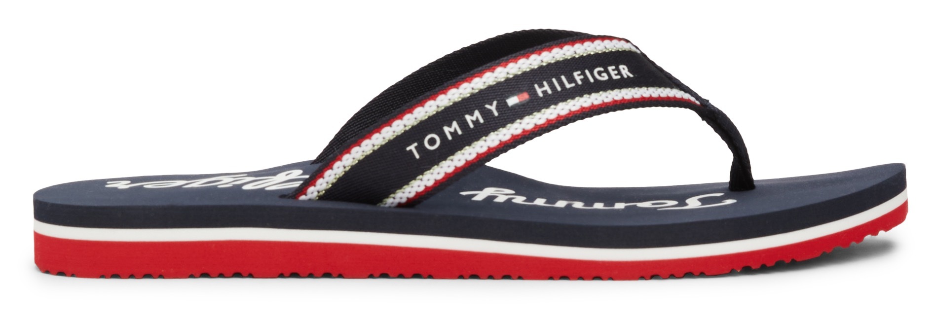 Tommy Hilfiger Zehentrenner »IM GRAPHIC BEACH SANDAL«, Sommermode, Dianette, Poolslides mit auffälligem Logoschriftzug