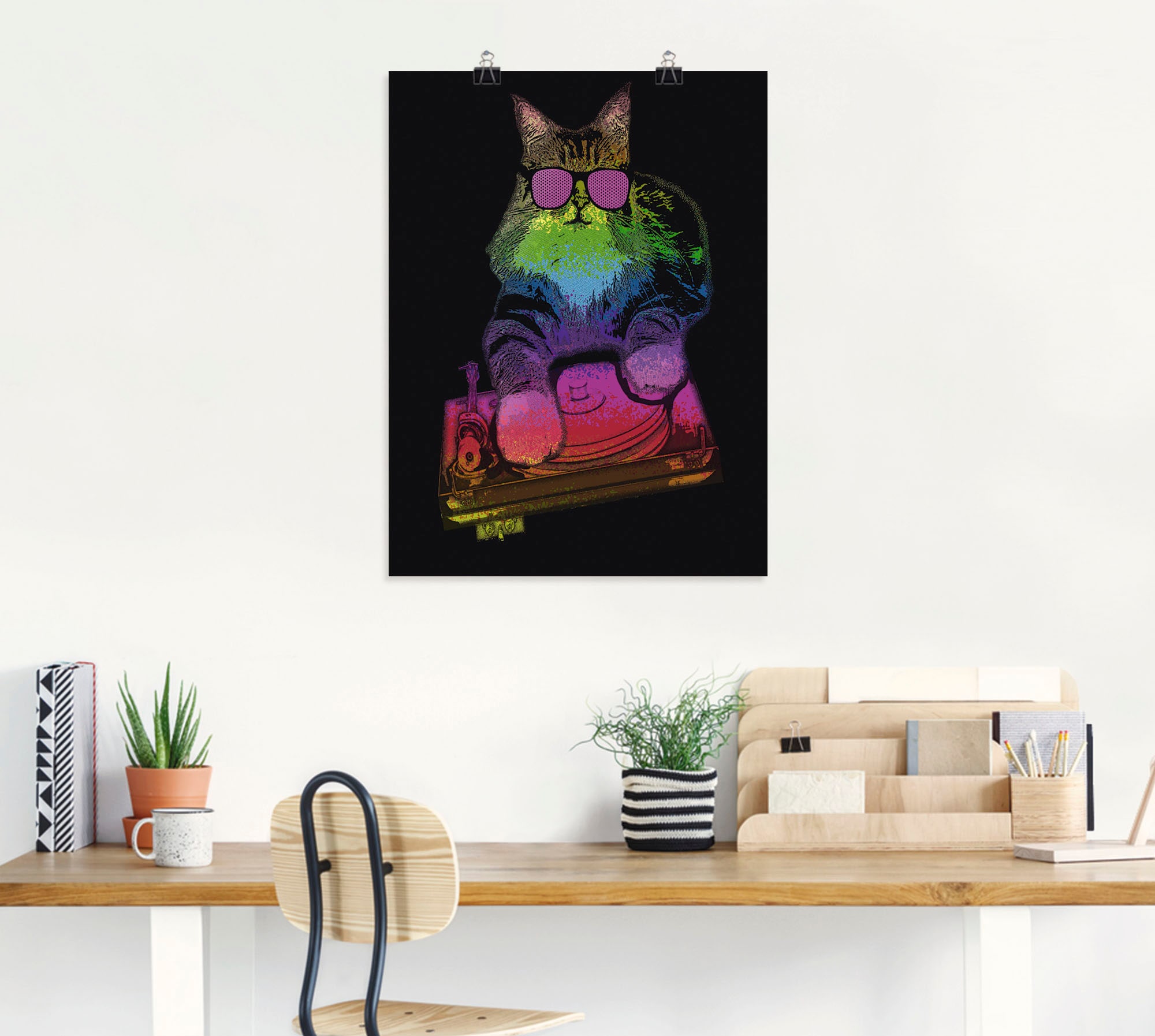 Artland Wandbild »Witzige DJ Katze Party Musik«, Humor, (1 St.), als Alubild, Leinwandbild, Wandaufkleber oder Poster in versch. Größen