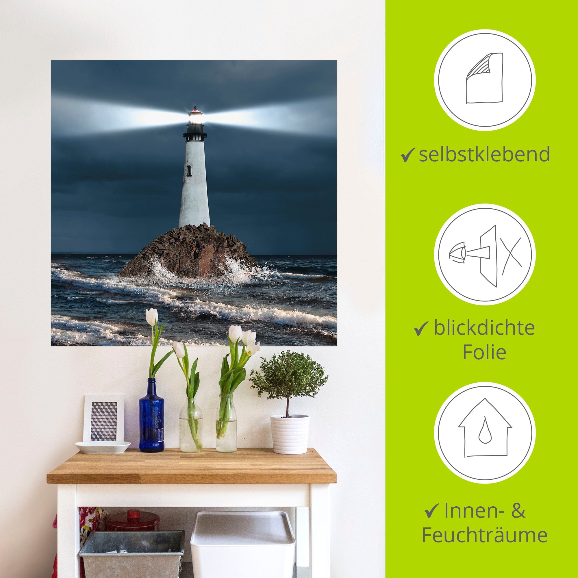 Artland Wandbild »Bild von Leuchtturm mit Lichtstrahl«, Gebäude, (1 St.), als Alubild, Outdoorbild, Leinwandbild, Poster, Wandaufkleber