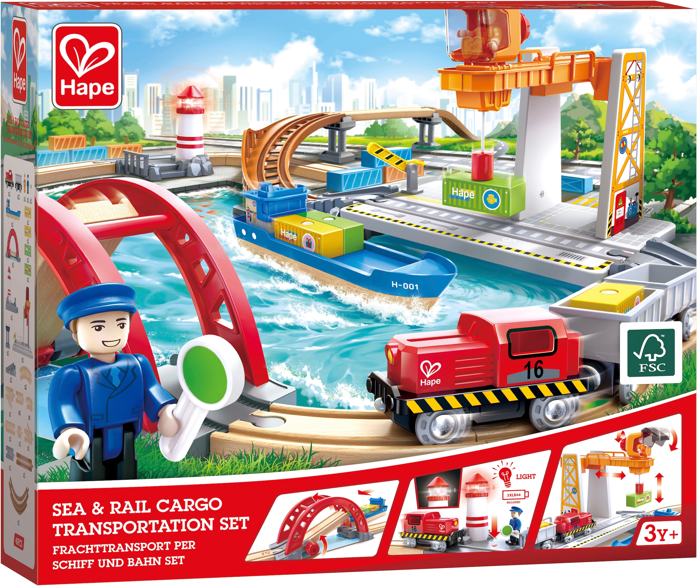 Hape Spielzeug-Eisenbahn »Bahn- und Seefracht Set«, mit Licht- und Soundeffekten