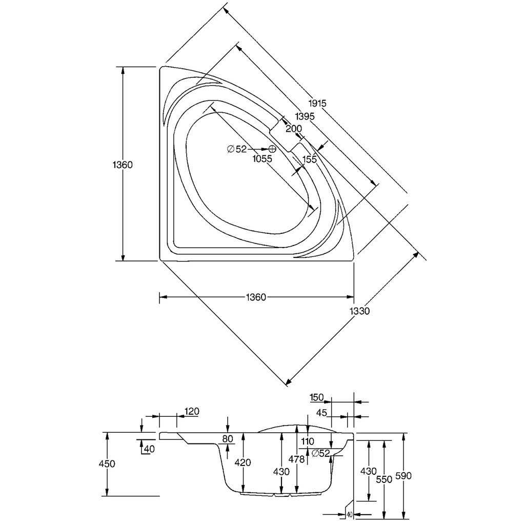 OTTOFOND Whirlpool-Badewanne »Laguna«, (Komplett-Set, 1 tlg.)