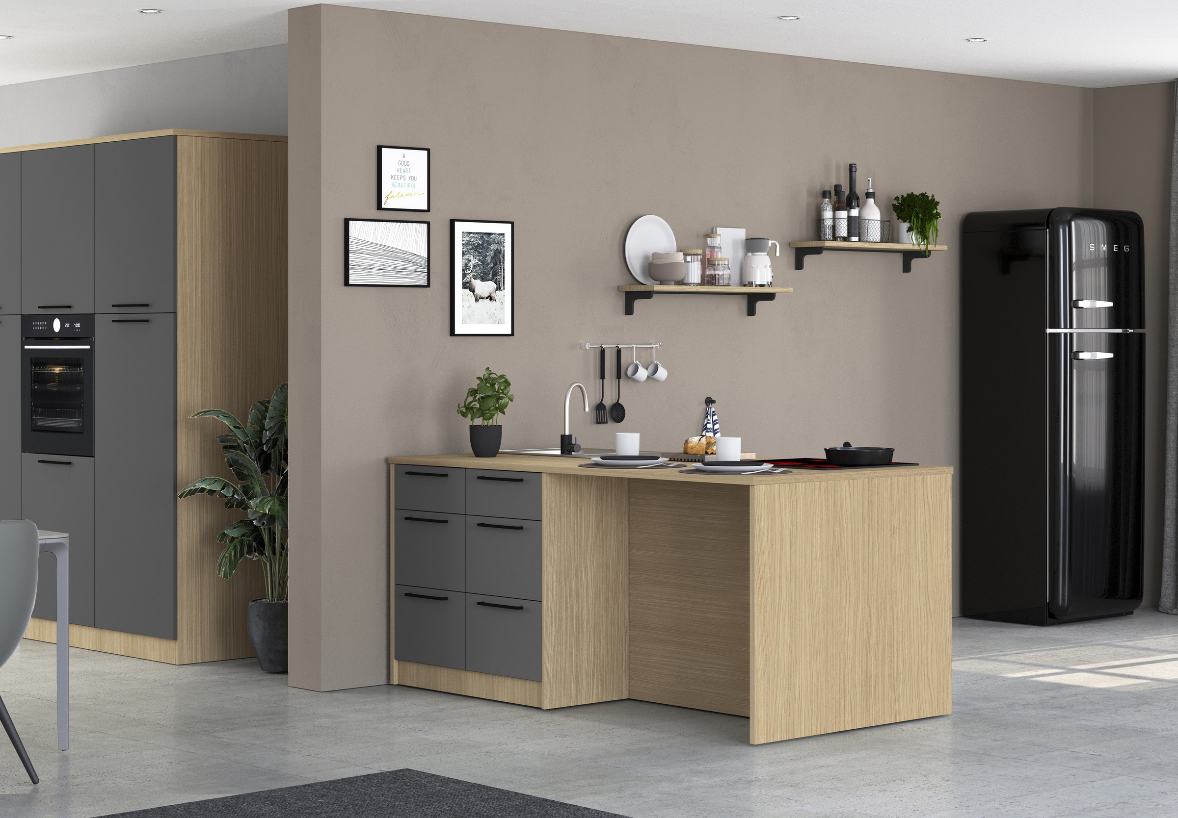 KOCHSTATION Kücheninsel »KS-Luna« Breite 200 cm, wahlweise mit Hanseatic-E-Geräten