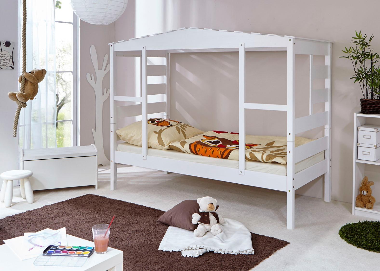 Ticaa Kinderbett »Lio«, Hausbett, aus Kiefer Massivholz, inkl. Rollrost