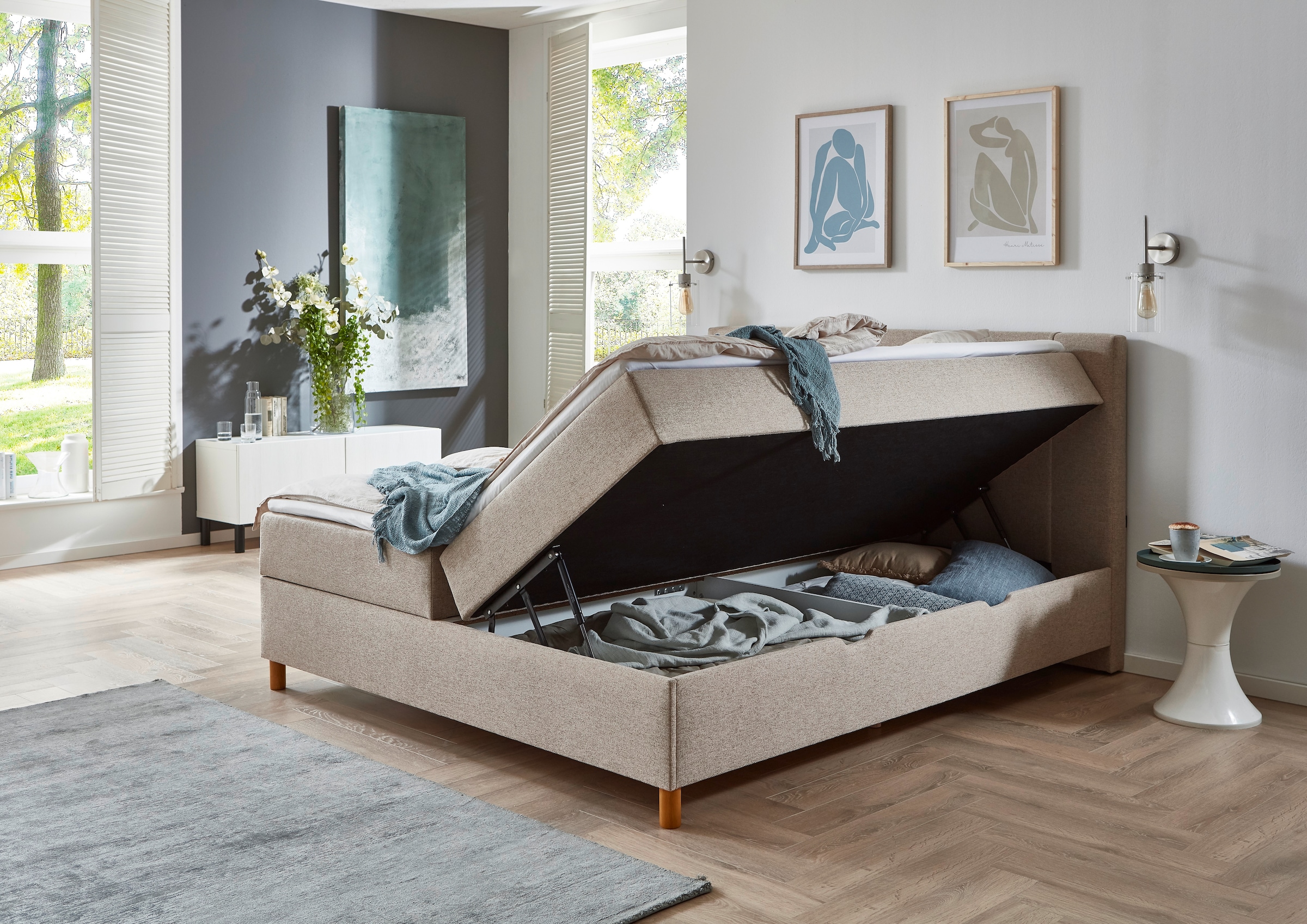 INOSIGN Boxbett »Escalon II, mit Bettkasten, inkl. Topper, mit Holzfüßen«, erhältlich in den Breiten 120x200cm und 180x200cm