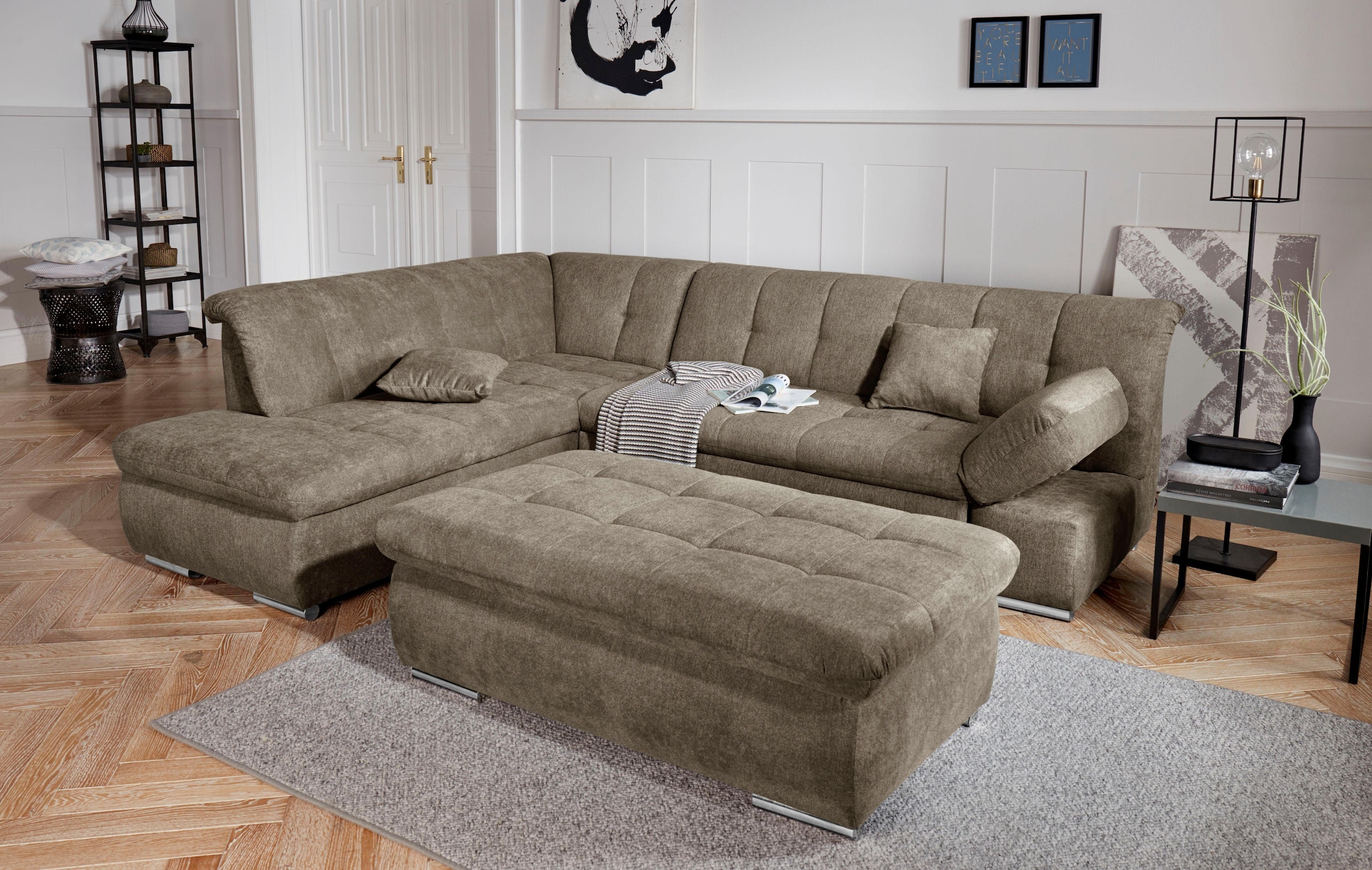 DOMO collection Ecksofa »Mona L-Form«, wahlweise mit Bett- und Armlehnfunktion