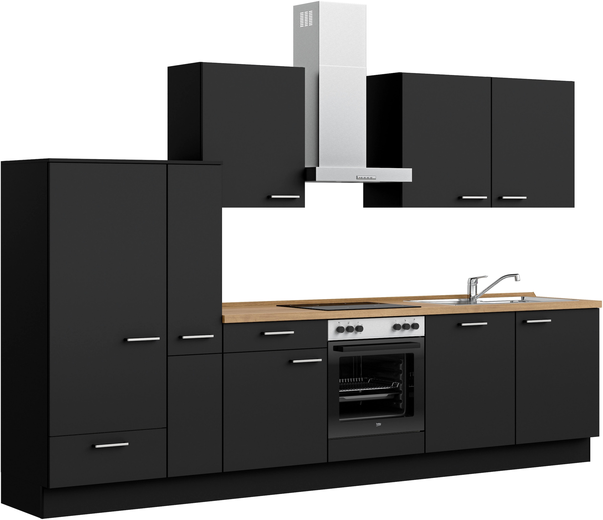 nobilia® Küchenzeile »"Touch I", NEU: individuell anpassbar mit gratis Profi-Beratung« vormontiert, Breite 330 cm, Ausrichtung wählbar, wahlw. mit E-Geräten