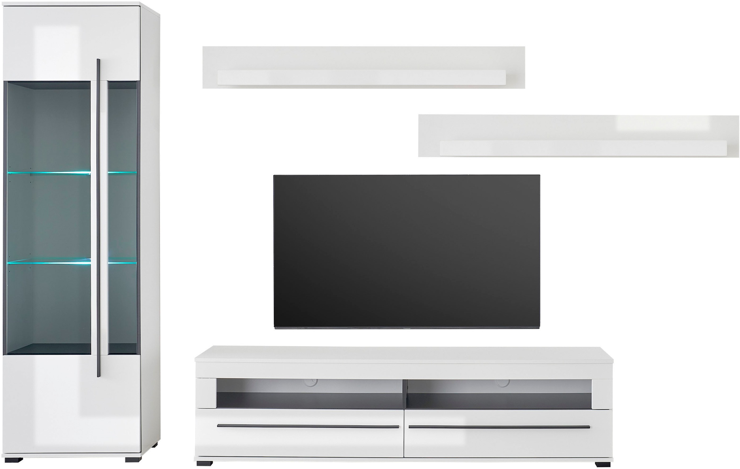 INOSIGN Wohnwand »Cantara, moderne Anbauwand, Wohnzimmer-Set, in Eiche Evoke oder Weiß«, (Set), enthält eine Vitrine, ein Lowboard und zwei Wandboards