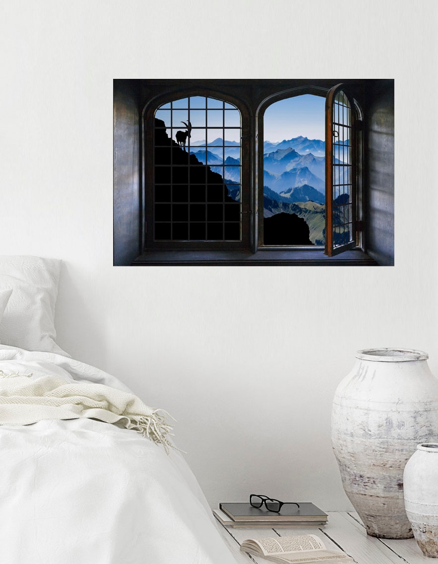 queence Wandsticker »Berge«, Wandsticker, Wandbild, selbstklebend, 3D, Fenster