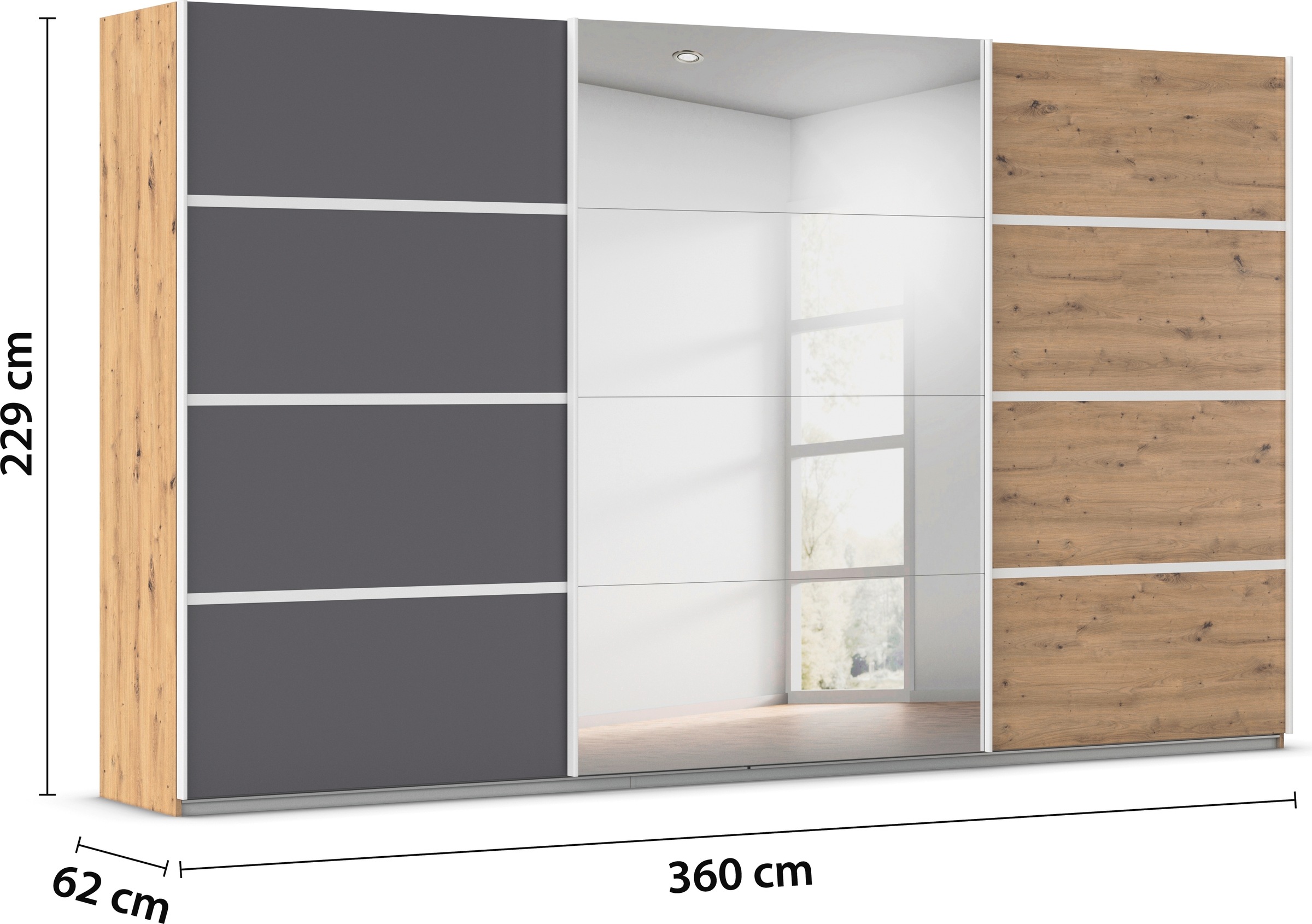 rauch Kleiderschrank »Schwebetürenschrank Garderobe Schrank TOP ANGEBOT Avola«, (in 3 verschiedenen Ausstattungen BASIC/CLASSIC/PREMIUM inkl. Spiegel), mit eleganten Zierleisten in Chrom, Schwarz oder Weiß MADE IN GERMANY