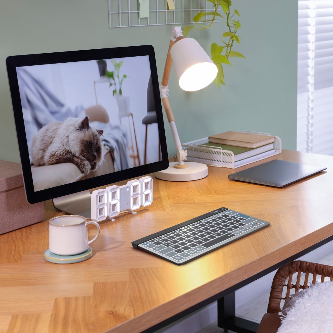 Hama Tastatur »Tastatur WK-700 (kabellos, beleuchtet, QUERTZ, Multi-Device, klein)« (ausklappbare Füße)