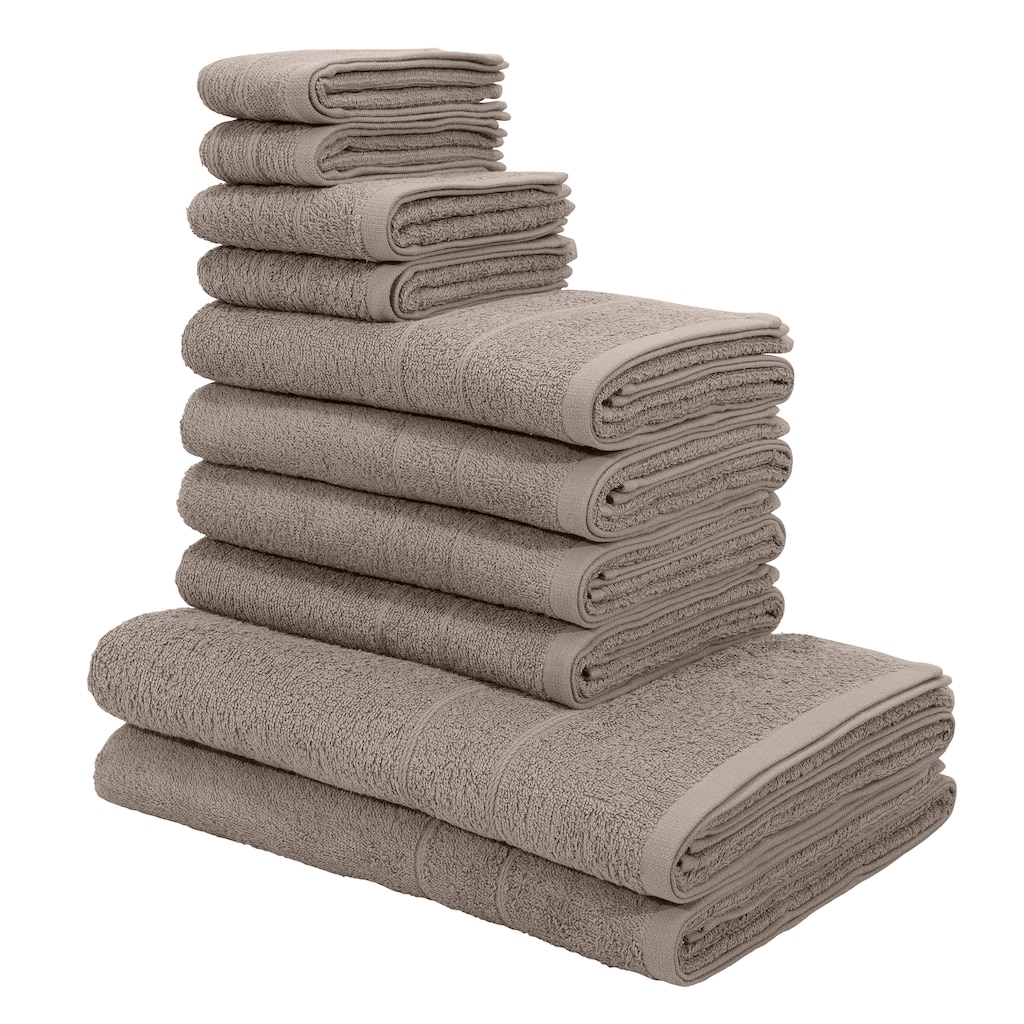 my home Handtuch Set »Inga«, Set, 10 tlg., Walkfrottee, Handtücher mit feiner Bordüre, Handtuchset aus 100% Baumwolle