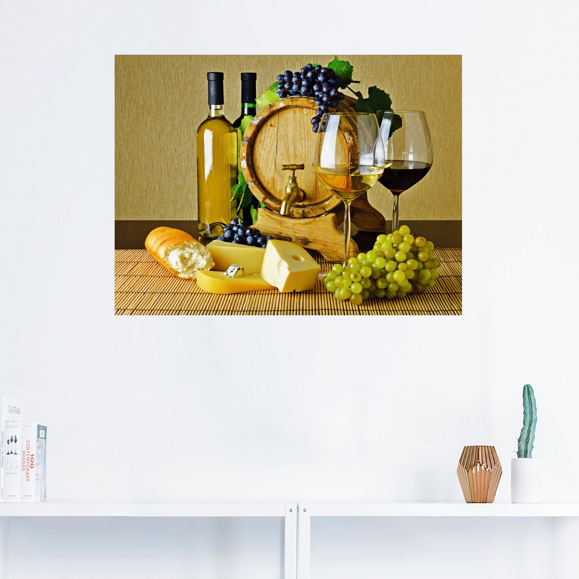 Artland Wandbild »Käse, Wein und Trauben«, Lebensmittel, (1 St.), als Alubild, Leinwandbild, Wandaufkleber oder Poster in versch. Größen
