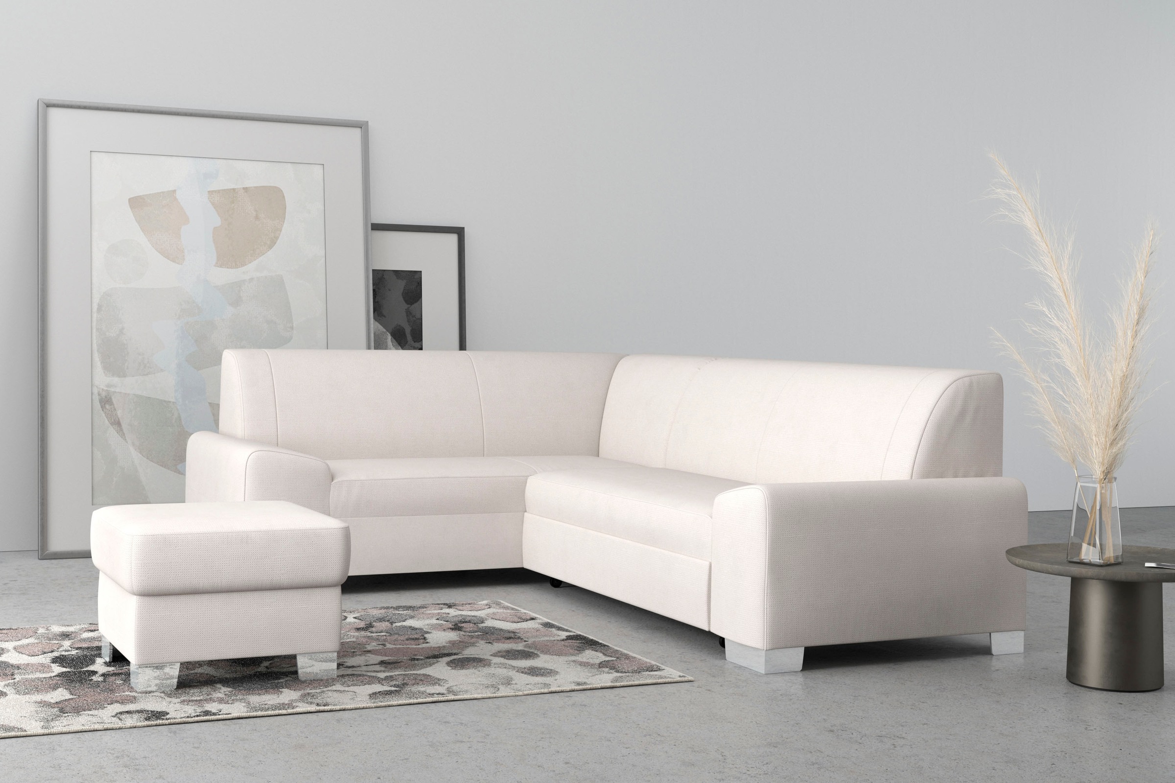 DOMO collection Ecksofa »Anzio in kubischer Formensprache, flache Armlehnen, L-Form«, Wahlweise mit Bettfunktion und Federkern für hohen Sitzkomfort