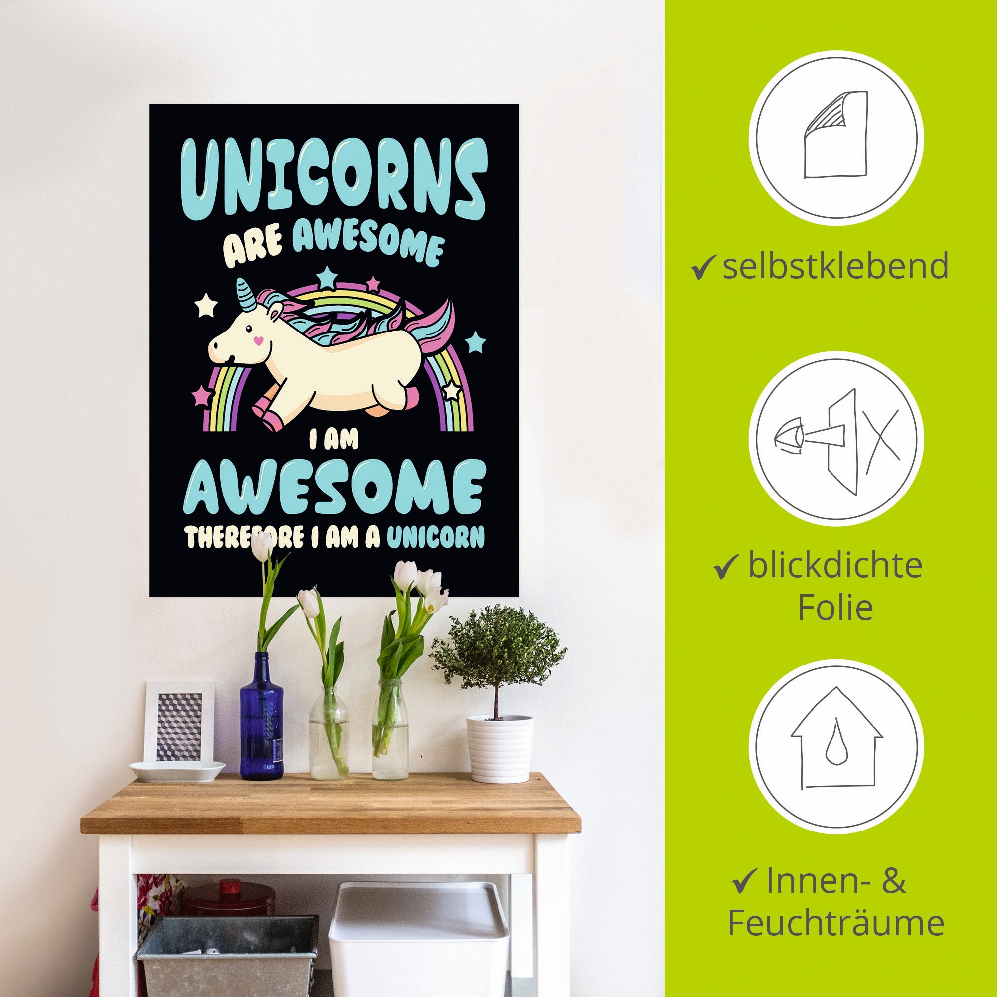 Artland Wandbild »Einhorn Spruch«, Humor, (1 St.), als Poster, Wandaufkleber in verschied. Größen