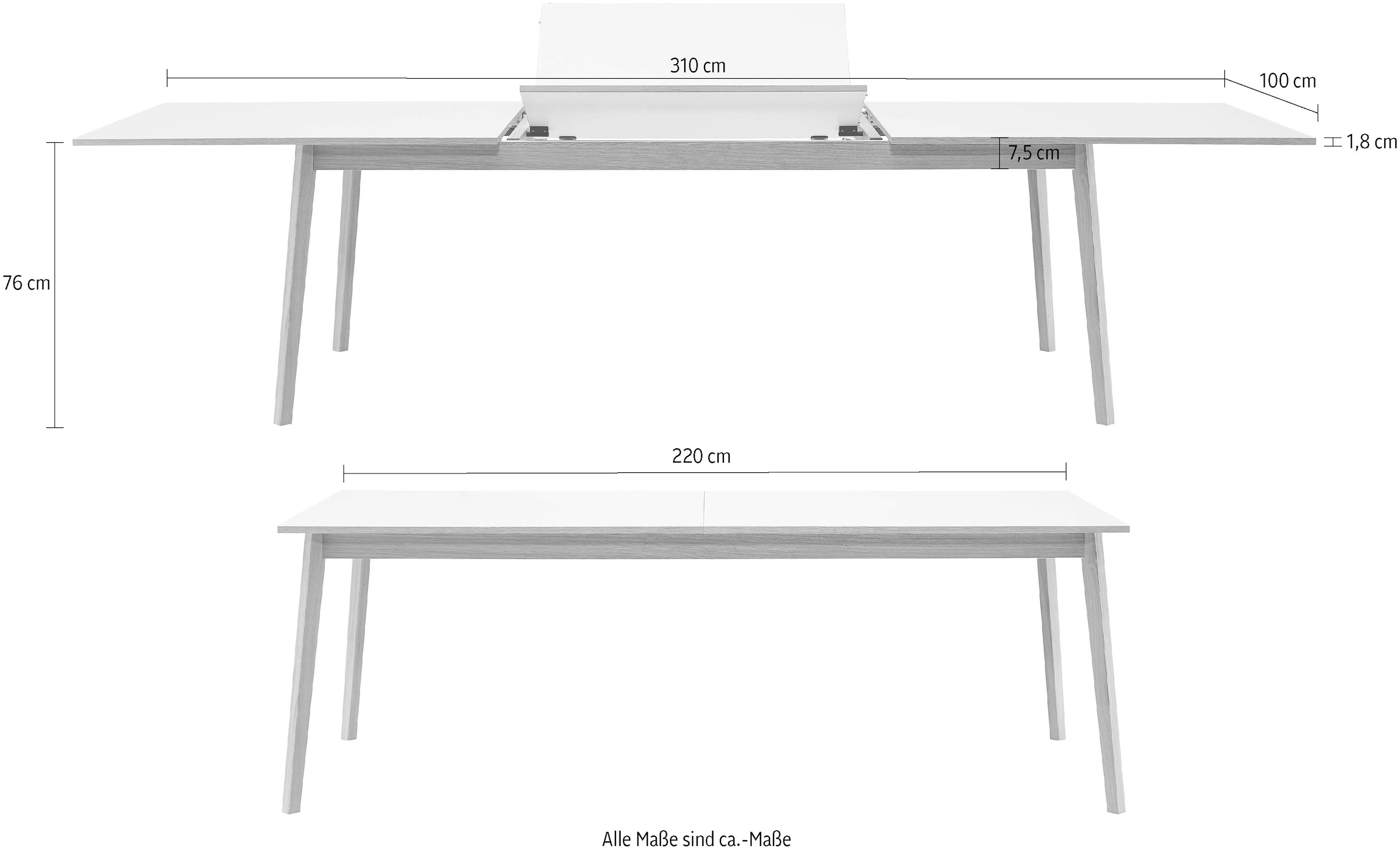 Hammel Furniture by Gestell kaufen Melamin aus auf Hammel und »Basic in Esstisch cm, 220(310)x100 Eiche Tischplatte Rechnung Avion«