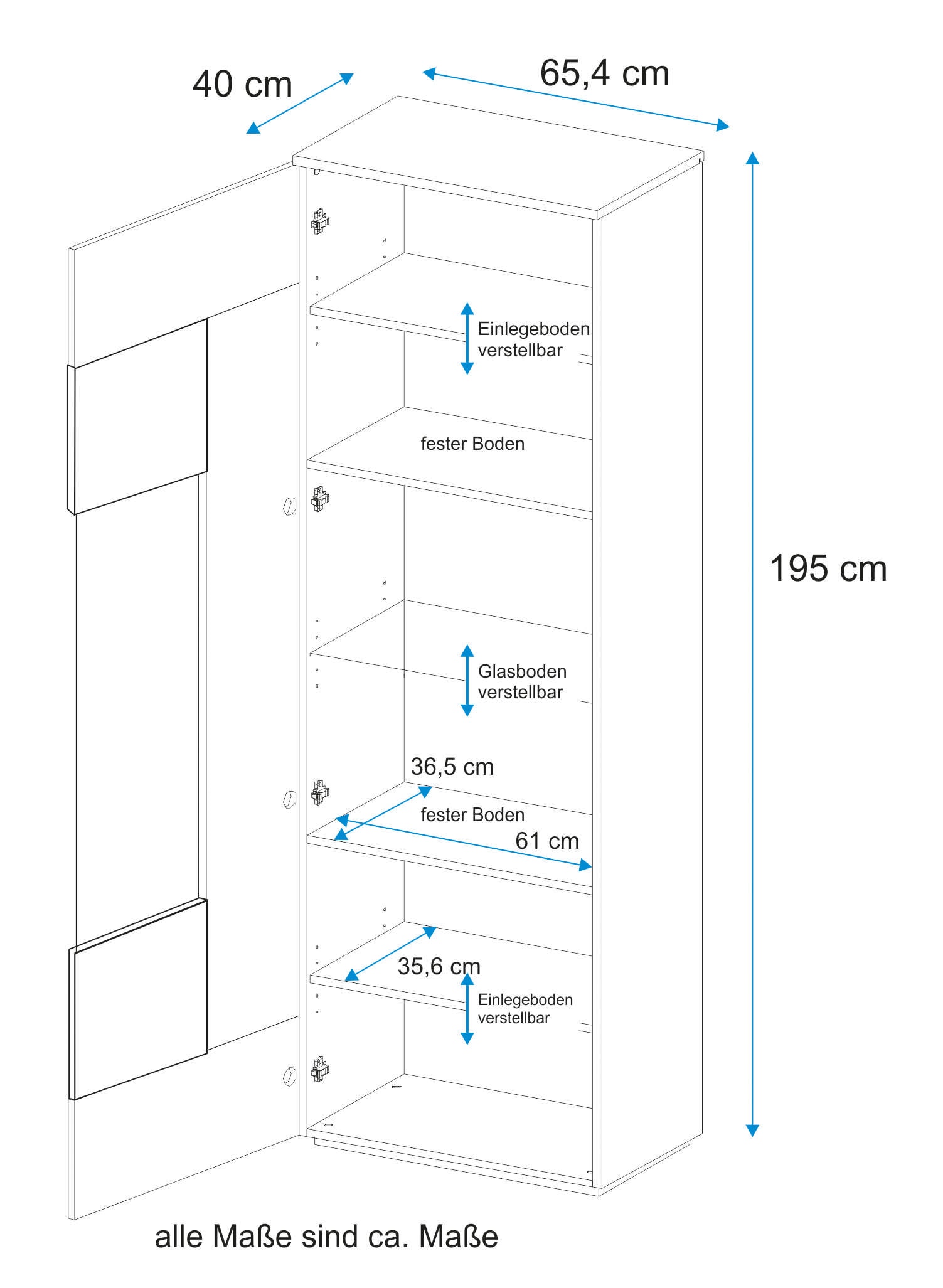 VOGL Möbelfabrik Vitrine, Höhe 195 cm
