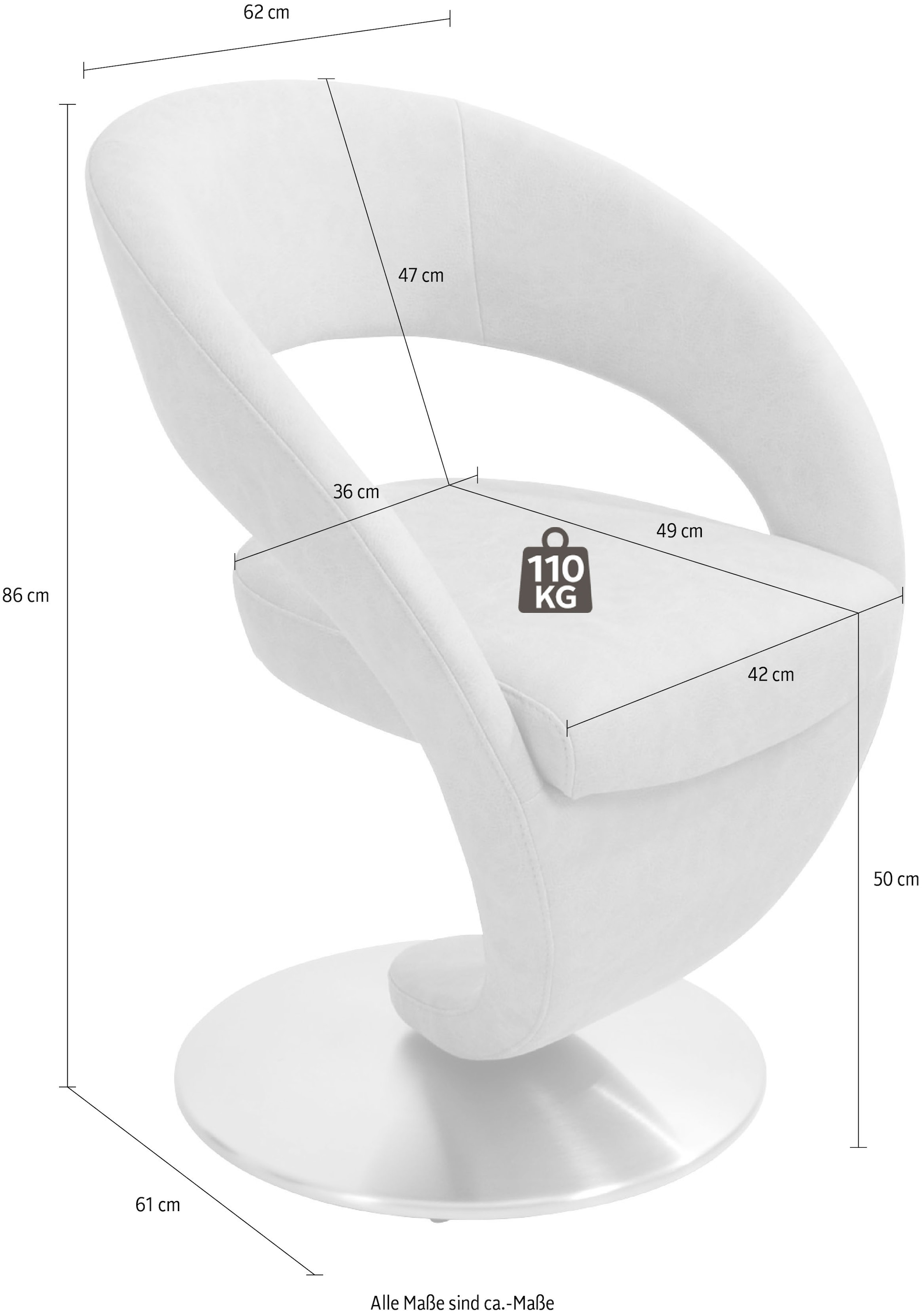 K+W Komfort & Wohnen Drehstuhl »Wave«, Microfaser 785, Design-Drehstuhl, Drehteller in Edelstahloptik