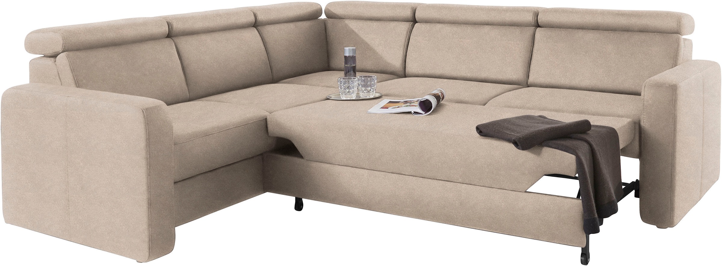 sit&more Ecksofa »Bologna L-Form«, Kopfteilverstellung, wahlweise mit Bettfunktion und Schubkasten