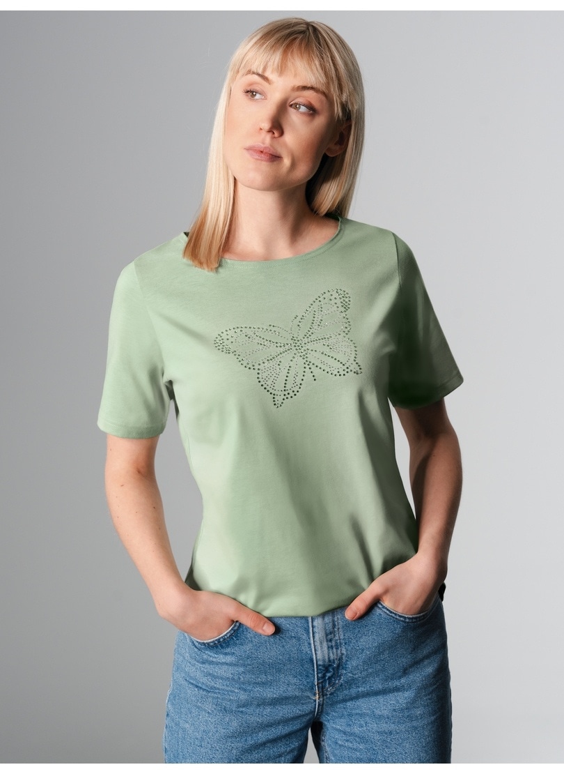 Trigema T-Shirt »TRIGEMA T-Shirt mit Schmetterling aus Strasssteinen«, (1 tlg.)