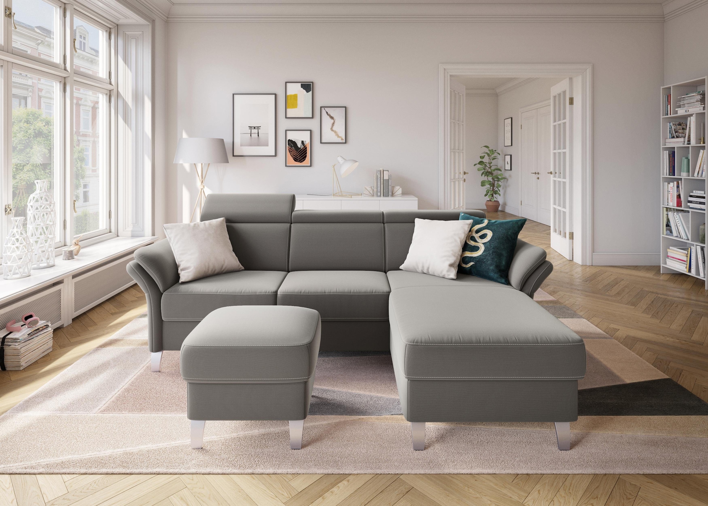 sit&more Ecksofa »Vincenzo L-Form«, inklusive Kopfteilverstellung, wahlweise mit Bettfunktion, Bettkasten