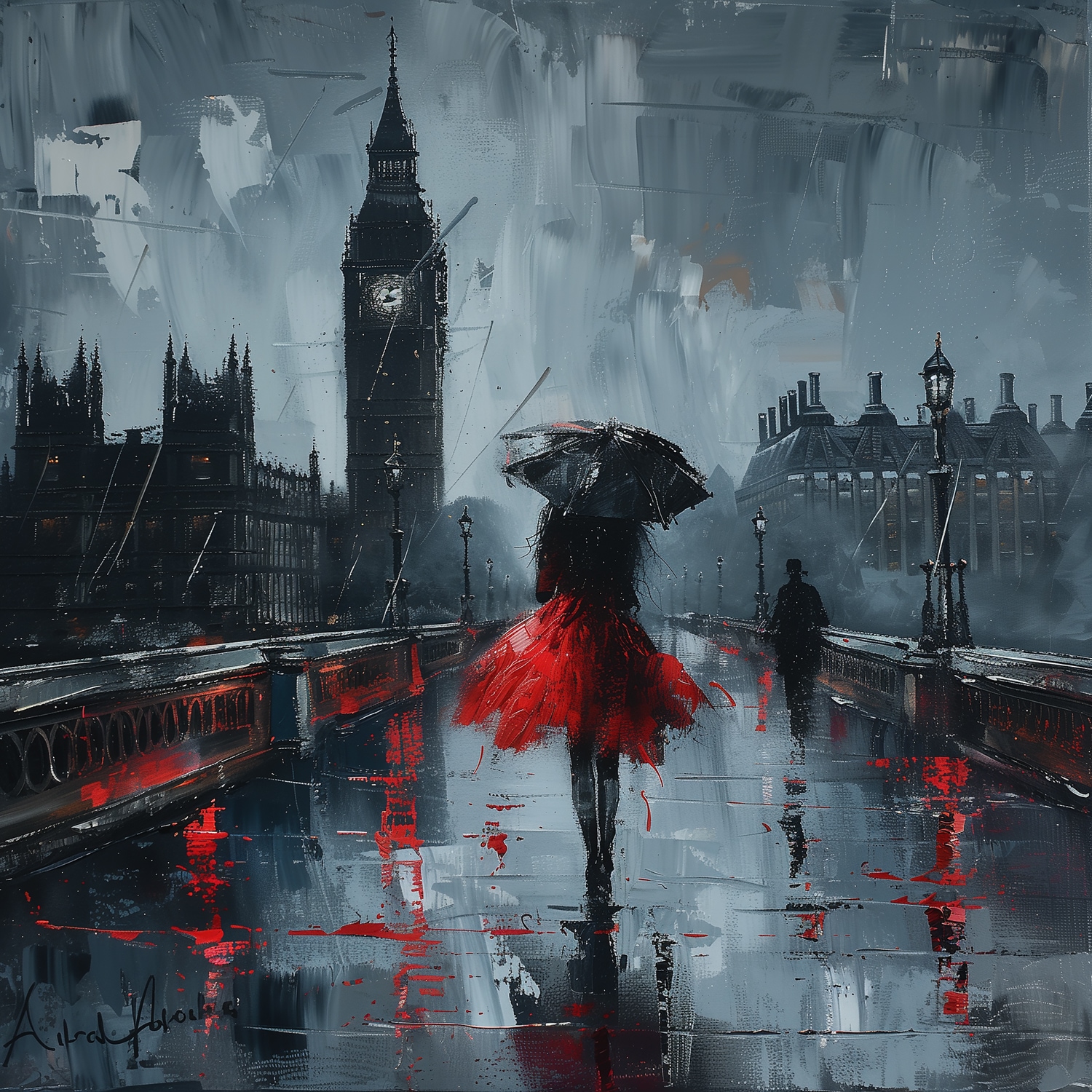 queence Leinwandbild »London bei Regen«, Architektonische Elemente-Bilder von Europa-Bilder von Liebespaaren-Brücken-Filmszene-Großbritannien-Jahreszeiten-Paar-Personen-Rain-Romantisch, (1 St.), Premium-Leinwandstoff, Handarbeit aus Deutschland