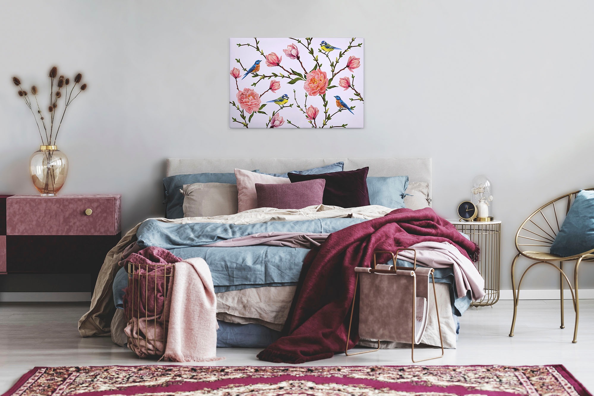 A.S. Création Leinwandbild »Little Birds«, Kunst-Blumen-Kinder, (1 St.), Landhaus Keilrahmen Blumen Rosen Blümchen Leinwand-Bild Wohnzimmer