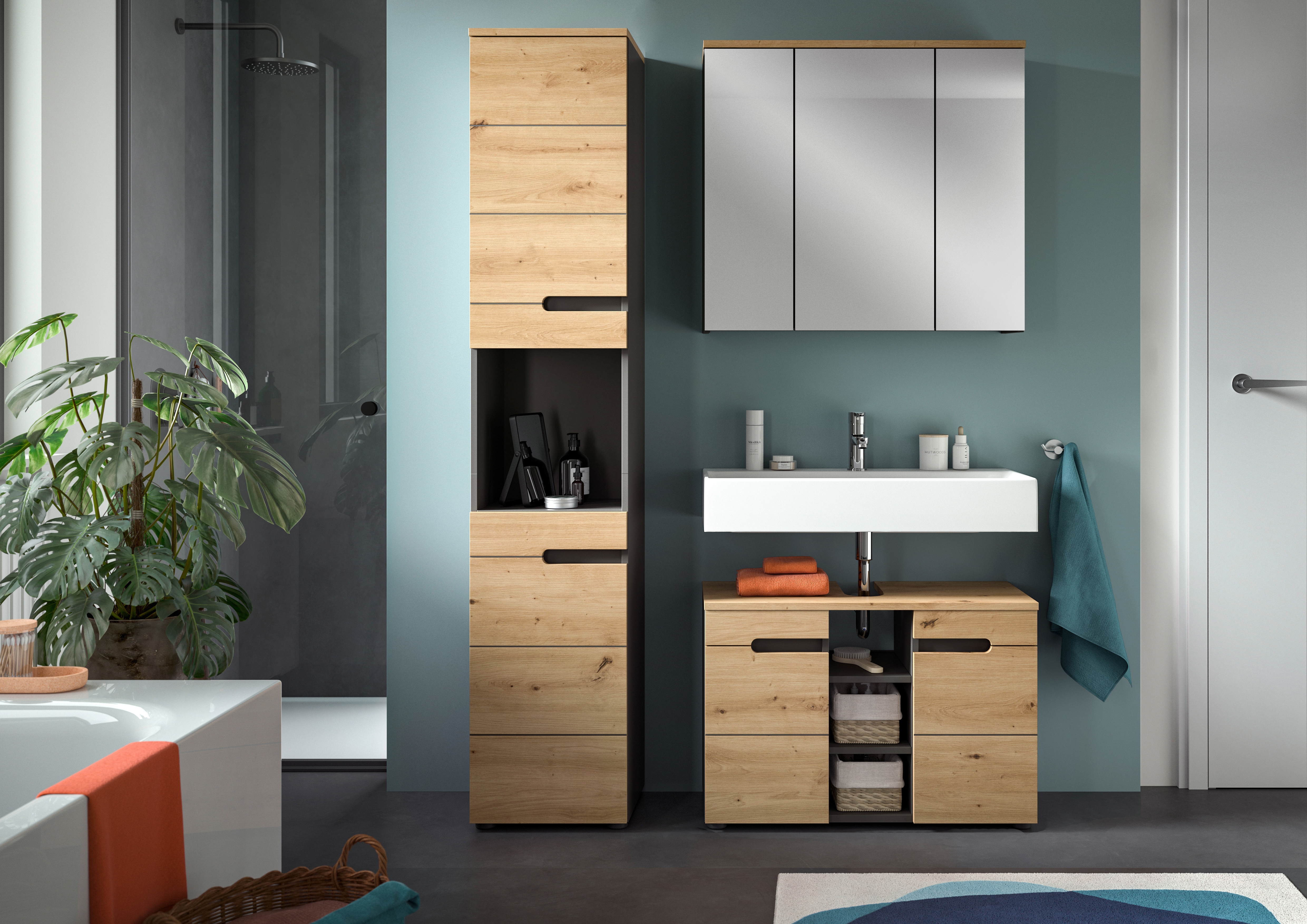 INOSIGN Badmöbel-Set »REHAT, 3-teilig, Breite 116 cm, mit grifflosen Fronte günstig online kaufen