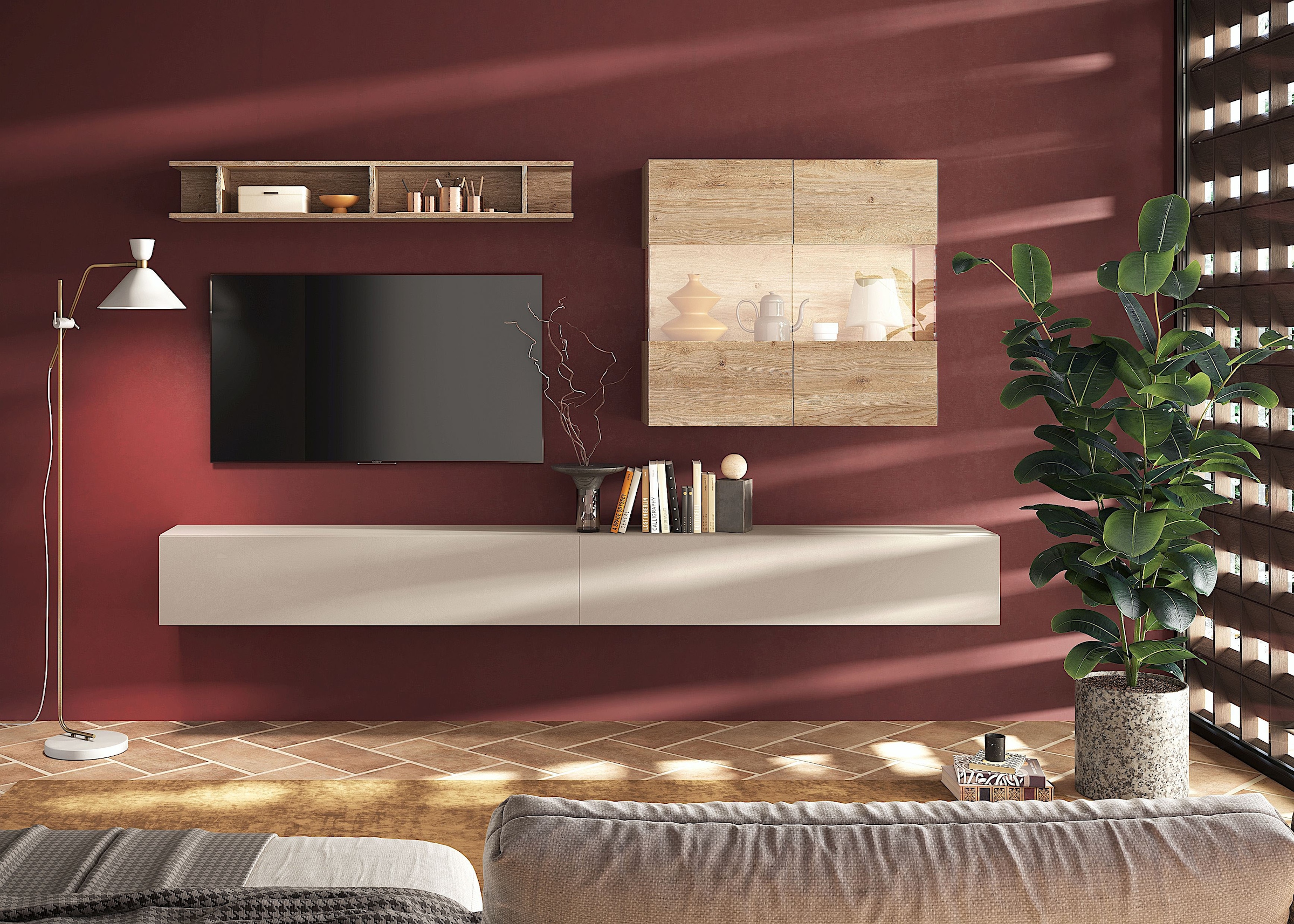 INOSIGN Wohnwand »INFINITY, 4tlg. Breite 276 cm, moderne Mediawand«, (4 St.), (2x Lowboard hängend, Hängevitrine, Wandregal) Höhe variabel
