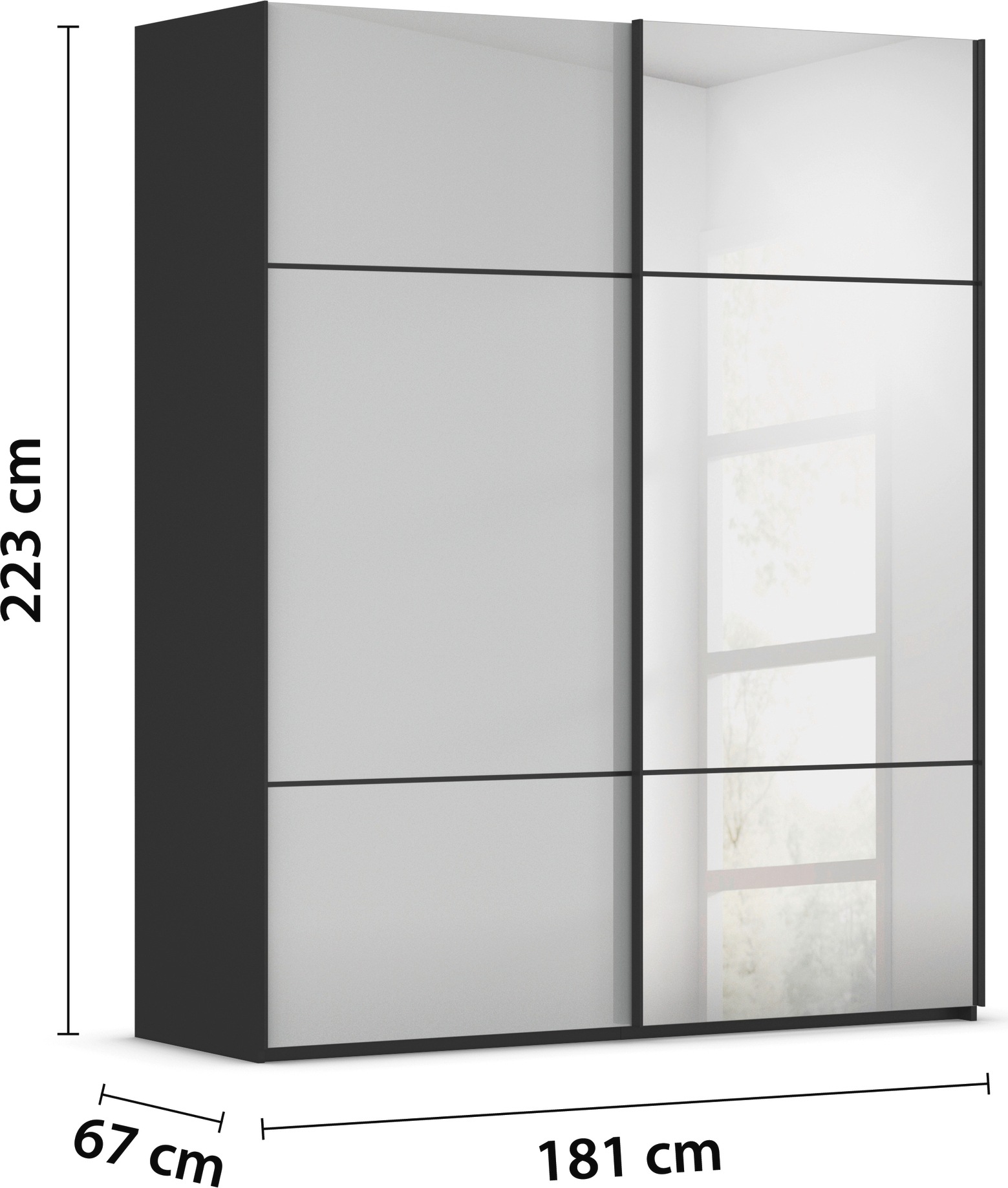 rauch Schwebetürenschrank »Kleiderschrank Schrank Garderobe Schlafzimmerschrank SCALE-TRIO« edle dreigeteilte Front mit 2 Zierleisten Spiegel/Glas MADE IN GERMANY