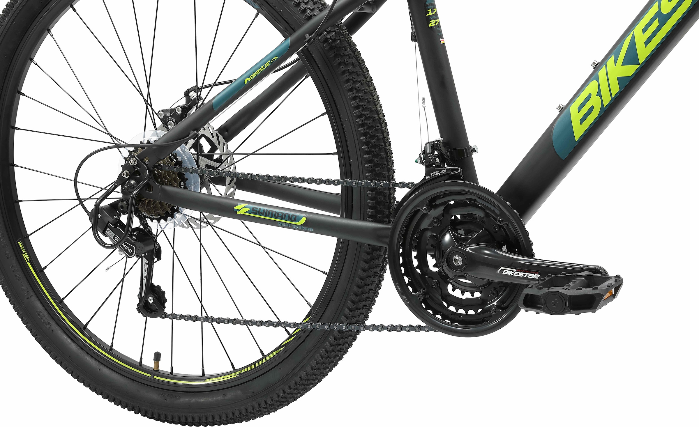 Bikestar Mountainbike, 21 Gang, Shimano, RD-TY300 Schaltwerk, Kettenschaltung, für Damen und Herren, Kettenschaltung