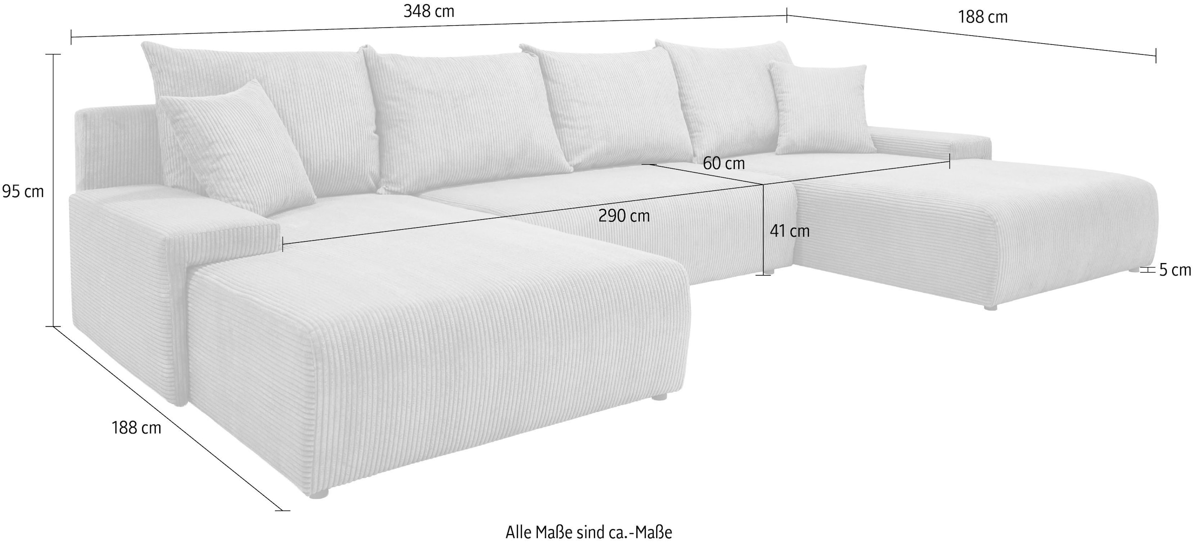 WERK2 Wohnlandschaft »Amalfi mit Bett & Bettkasten, Cord, bequem, organisches Design« Cord, U-Form, XXL, Schlaffunktion, Bettkasten