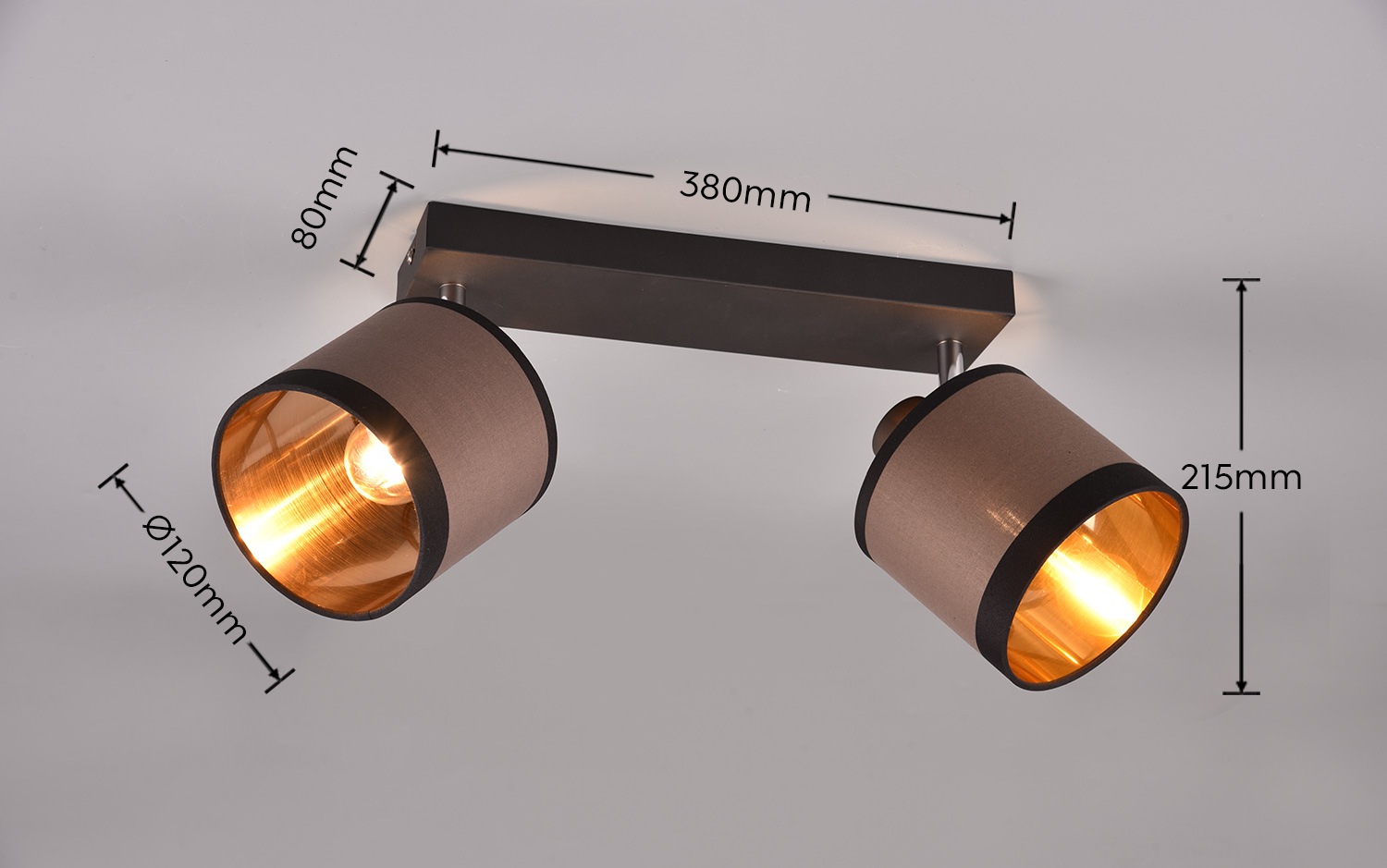 REALITY Leuchten Deckenstrahler »DAVOS, Deckenspot 2-flammig exkl 2xE14 max 10 W Stoffschirm zweifarbig«, 2 flammig, Leuchtmittel E14 | Leuchtmittel wechselbar, Wandspot Deckenspot schwenkbar Leuchtmittel wechselbar Flur Küche
