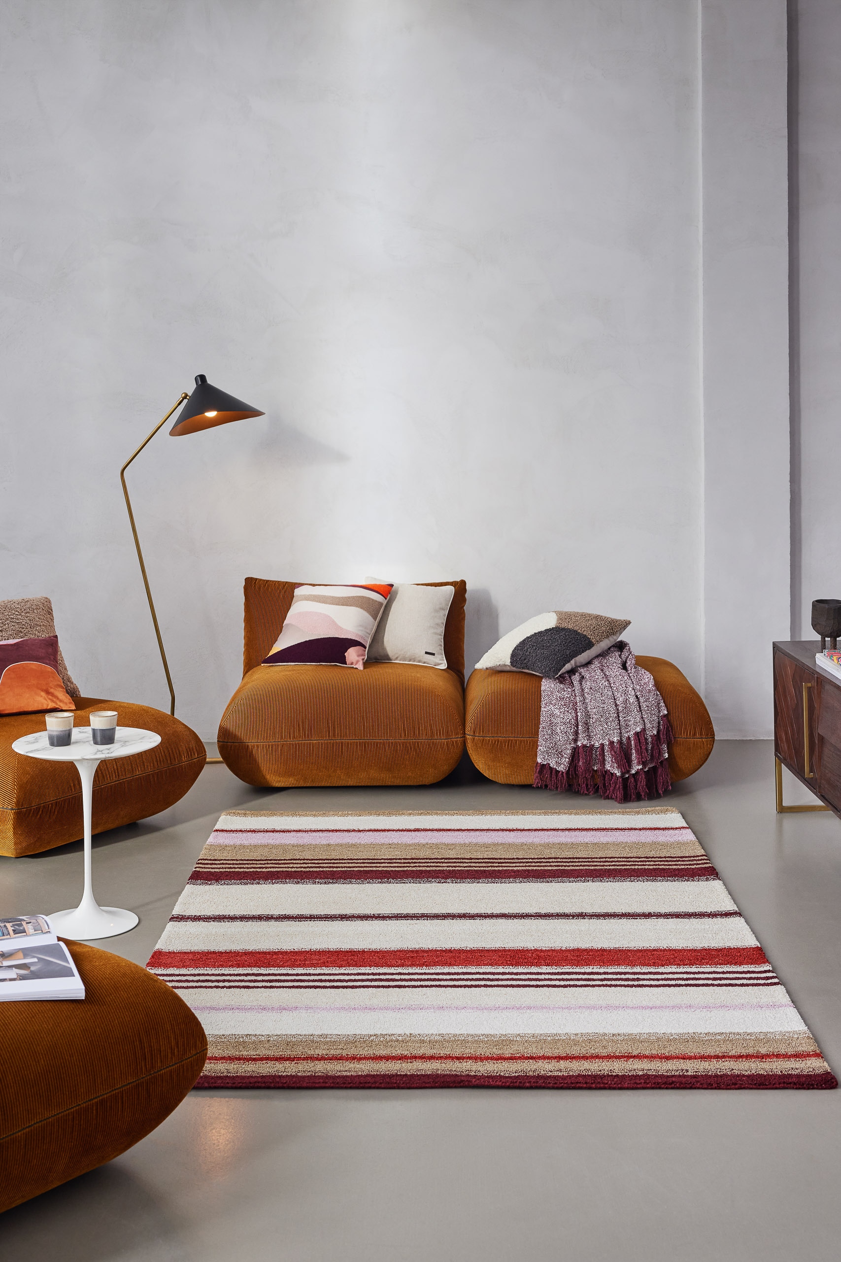 Wecon home Teppich »Petrol«, rechteckig, 7 mm Höhe, handgefertigt, pflegeleicht, gestreift, Wohnzimmer, Schlafzimmer