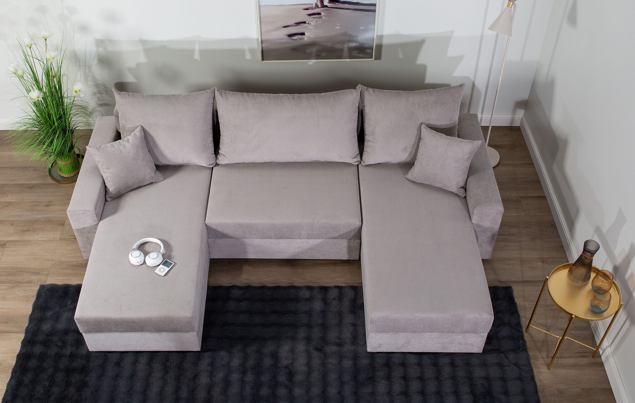 COLLECTION AB Wohnlandschaft »Pico U-Form, Breite 252, mit Schlaffunktion, Bettkasten & Zierkissen«, Liegefläche 117x220 cm