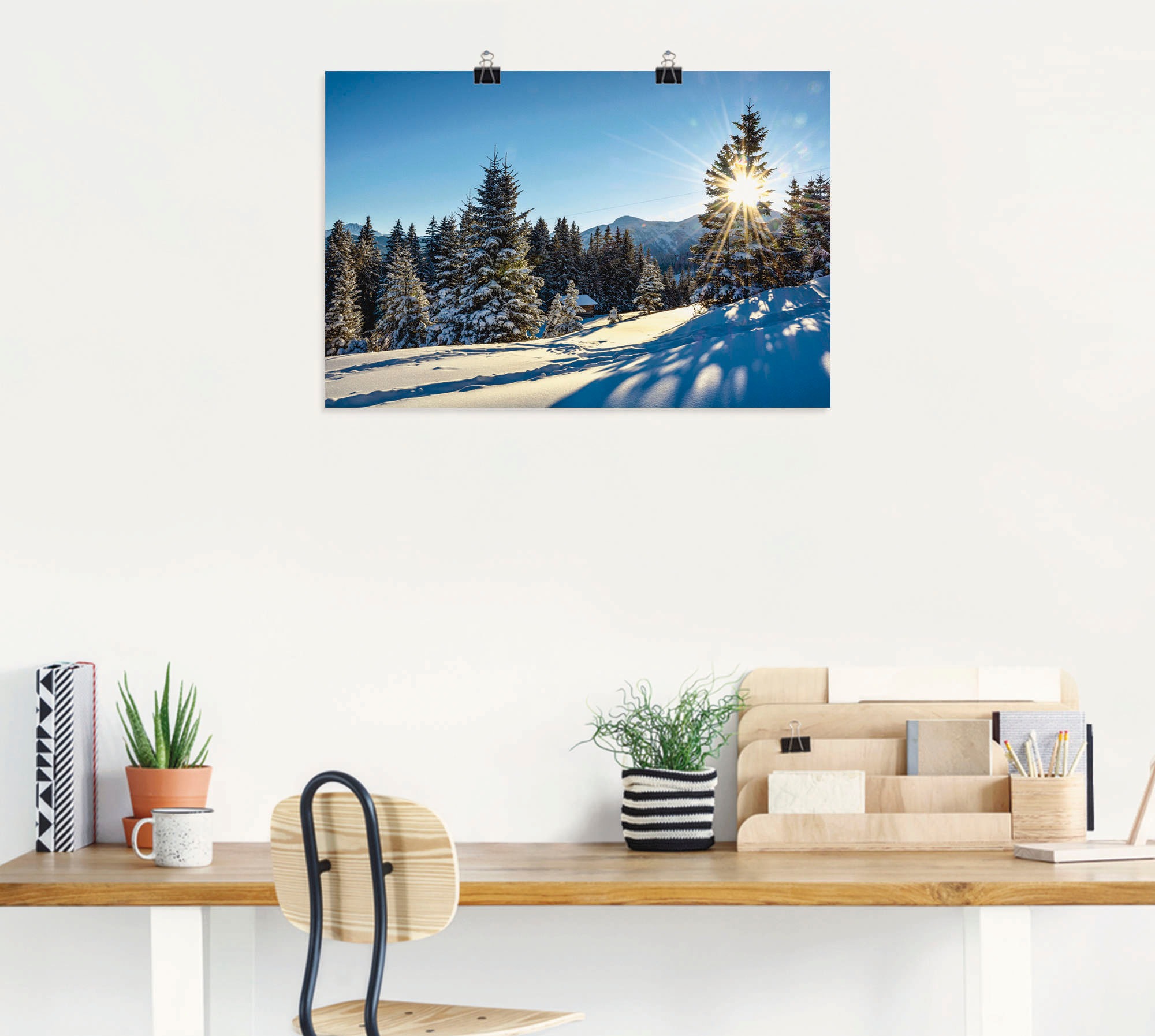 Artland Poster »Winterlandschaft mit Sonnenstern«, Berge, (1 St.), als Alubild, Leinwandbild, Wandaufkleber oder Poster in versch. Größen