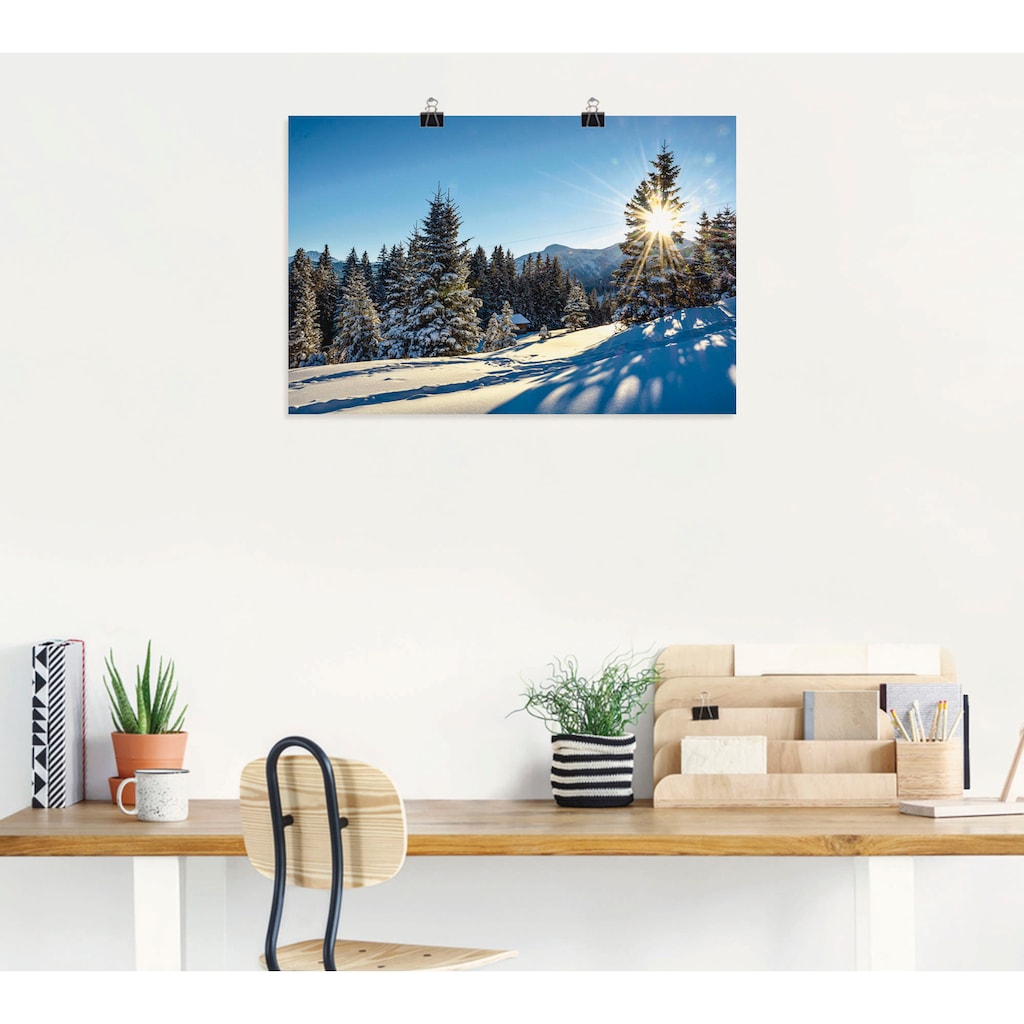 Artland Poster »Winterlandschaft mit Sonnenstern«, Berge, (1 St.)