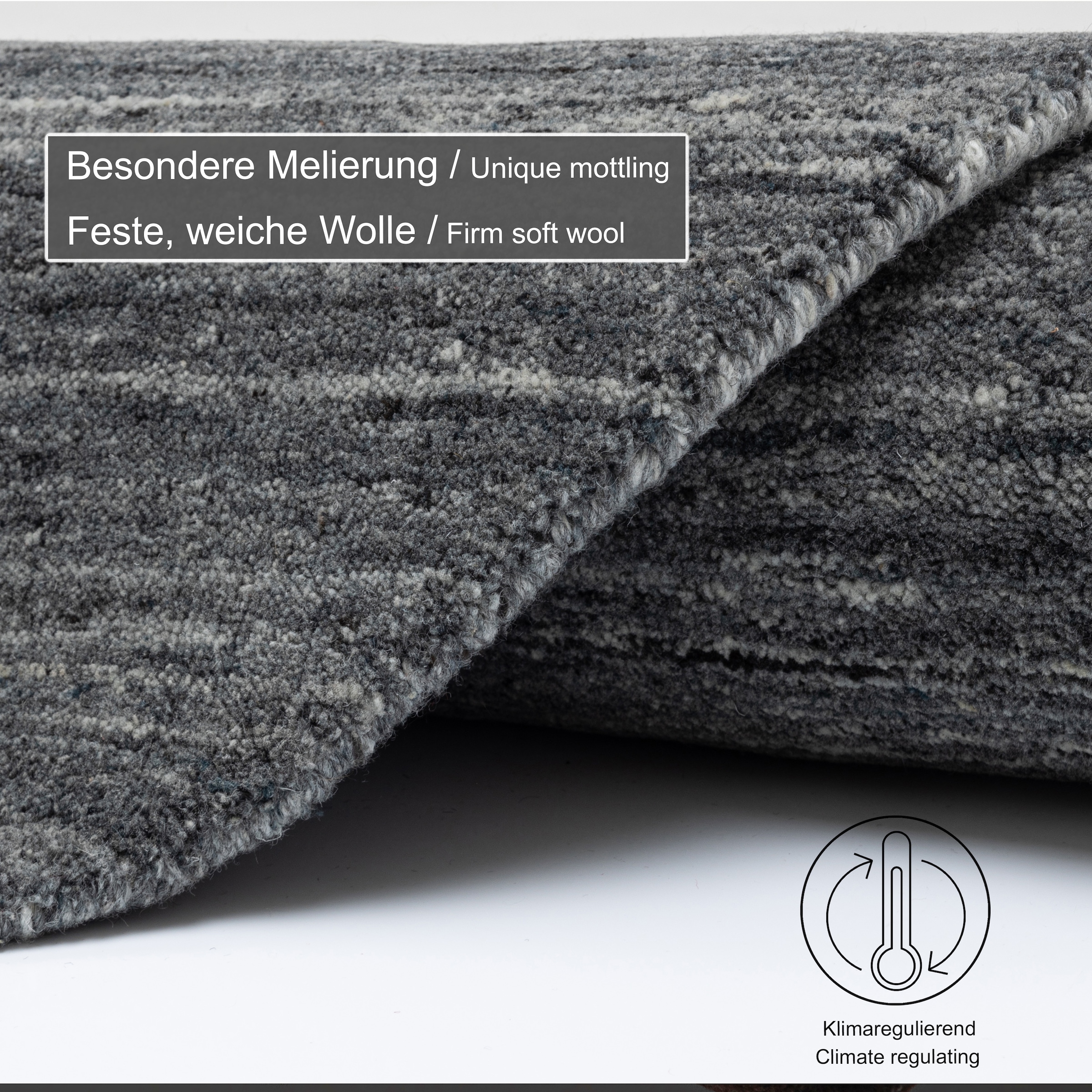 THEKO Wollteppich »Pure UNI«, rund, 14 mm Höhe, Handwebteppich, meliert, reine Wolle, handgewebt