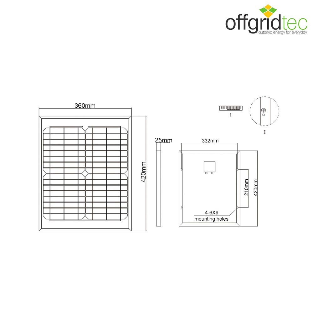 offgridtec Solarmodul »20W Mono Solarpanel 12V«, extrem wiederstandsfähiges ESG-Glas