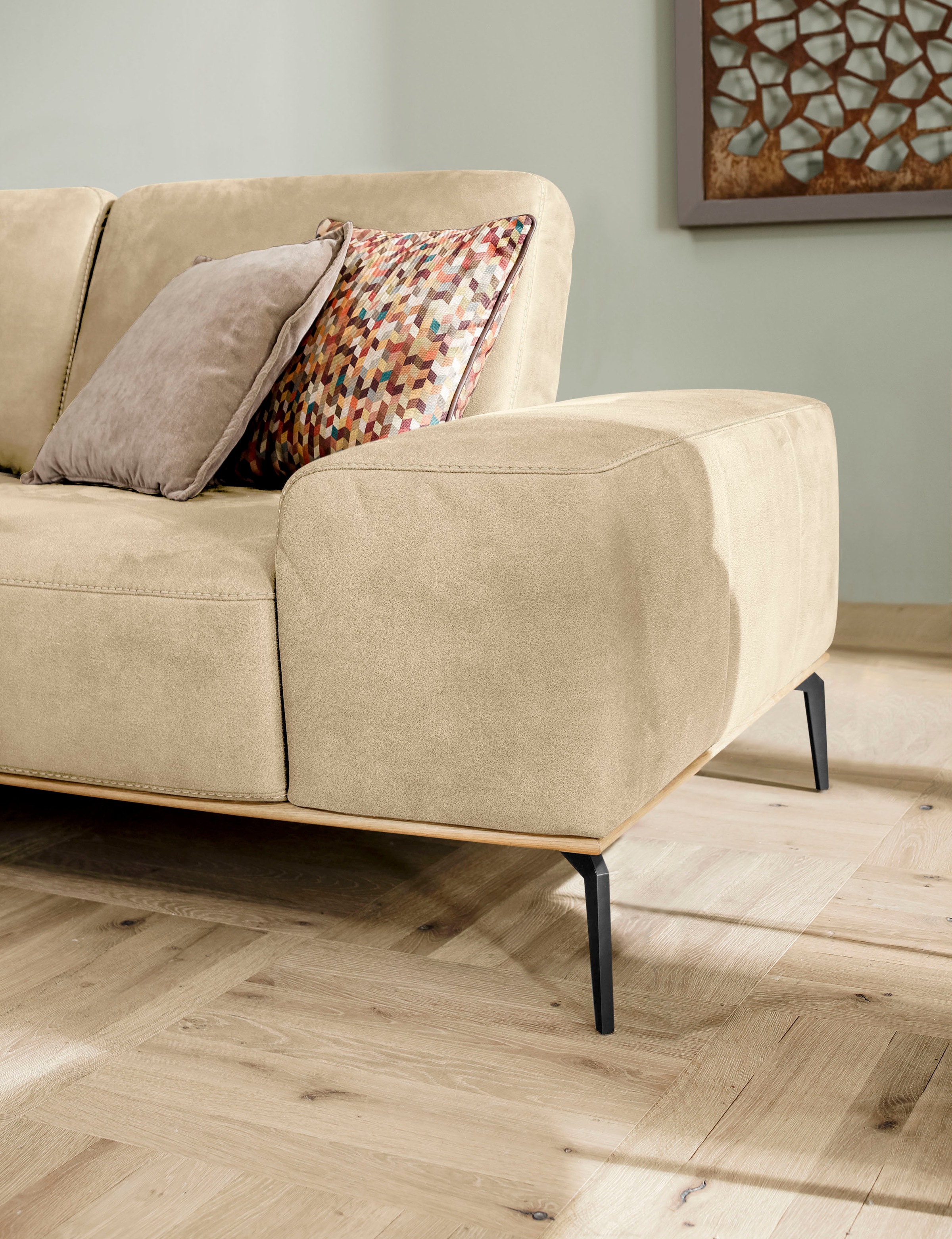 W.SCHILLIG Ecksofa »run, Designsofa mit tollem Sitzkomfort, bequem, L-Form« mit Holzsockel, Füße in Schwarz pulverbeschichtet, Breite 279 cm