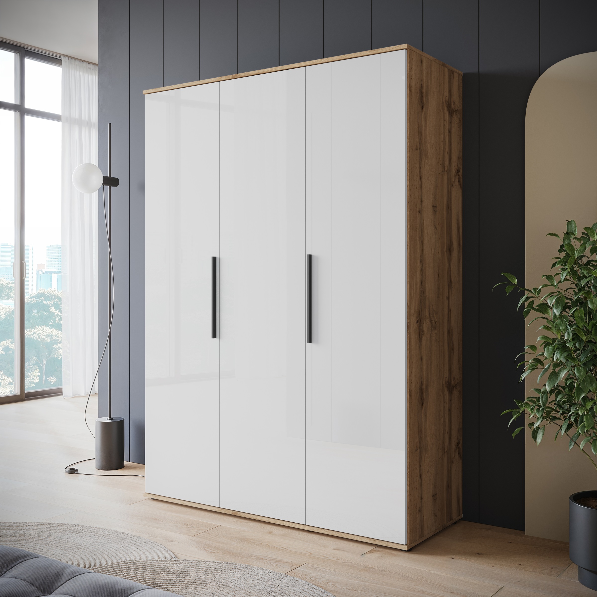 INOSIGN Kleiderschrank »LAGOS Wäscheschrank, Garderobe, schwarze Griffe, Made in Europe«, Moderner Drehtürenschrank, FSC-zertifiziert, Schlafzimmerschrank