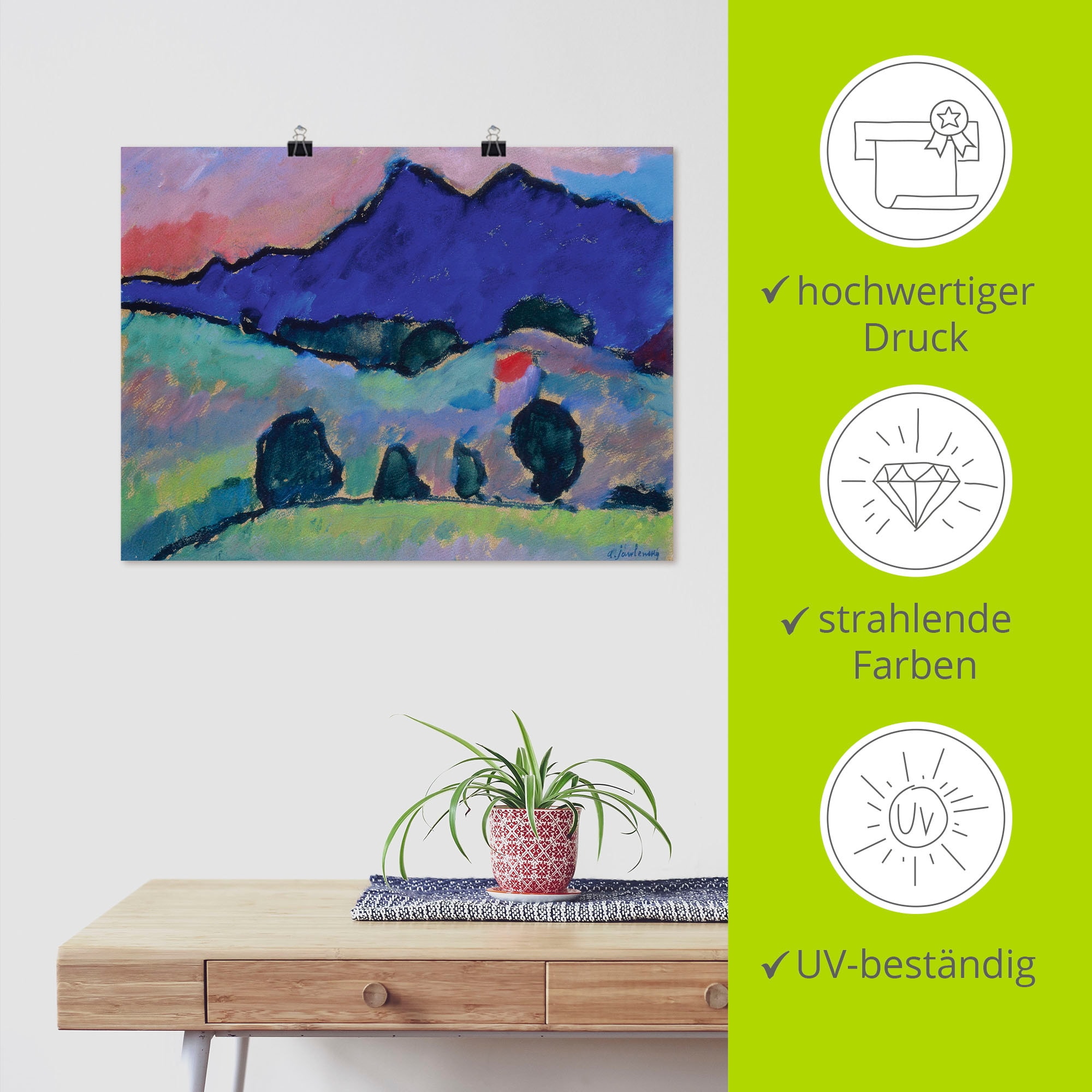 Artland Kunstdruck »Blauer Berg. 1910«, Felder, (1 St.), als Leinwandbild, Wandaufkleber oder Poster in versch. Größen