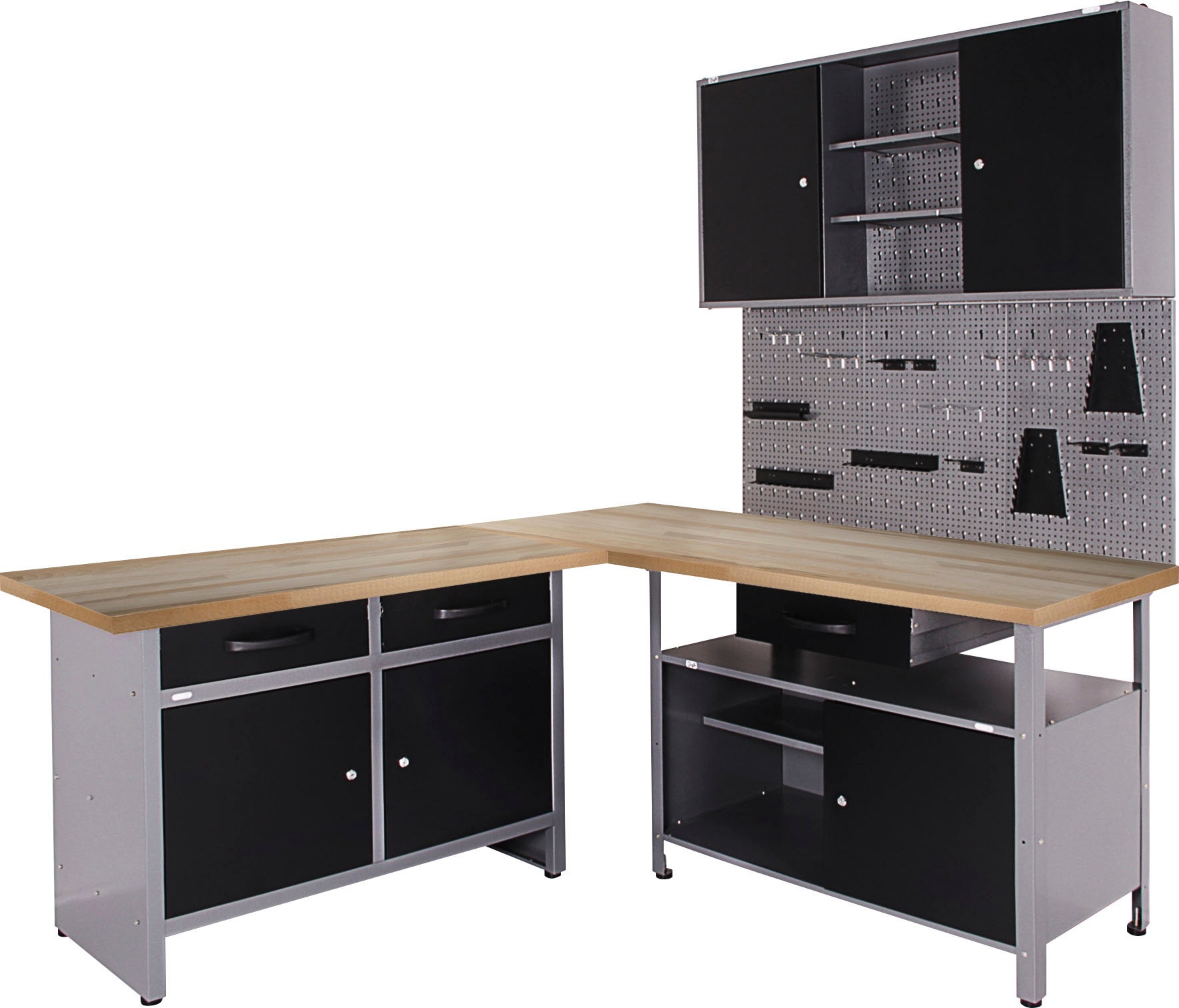 ONDIS24 Werkstatt-Set »Basic im 2x Werkstattschrank, Lochwand One«, 1x %Sale jetzt 3x Werkbank