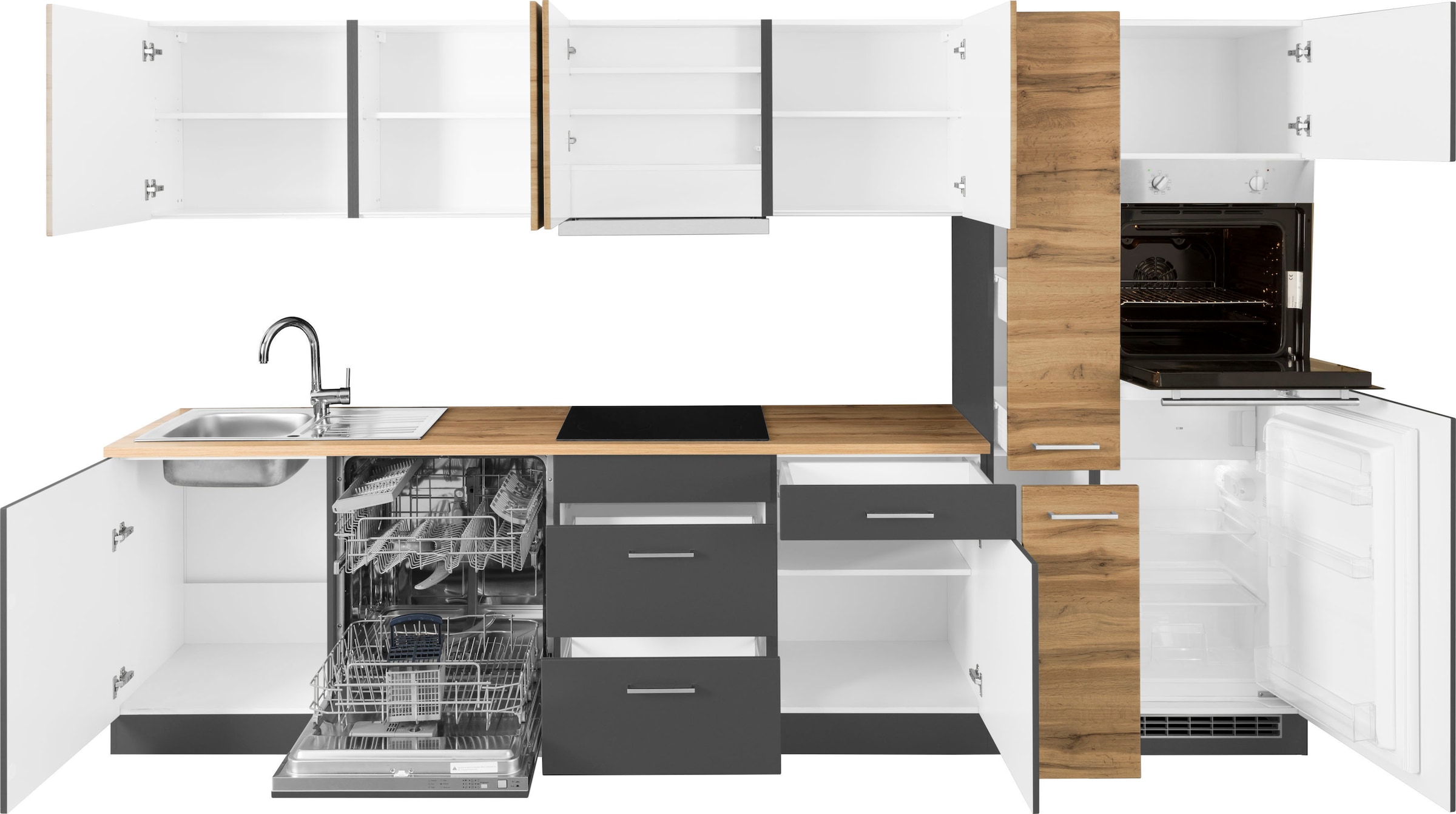KOCHSTATION Küchenzeile »KS-Kehl«, mit E-Geräten, Breite 330 cm, inkl. Kühlschrank und Geschirrspüler
