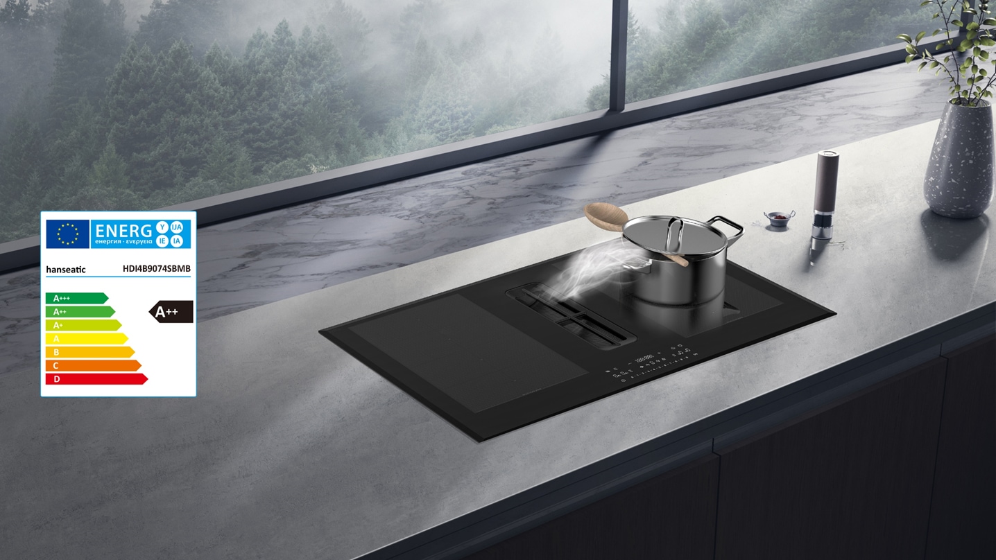 Hanseatic Kochfeld mit Dunstabzug »HDI4B9074SBMB« Platziere dein Kochgeschirr flexibel mit matter Oberfläche