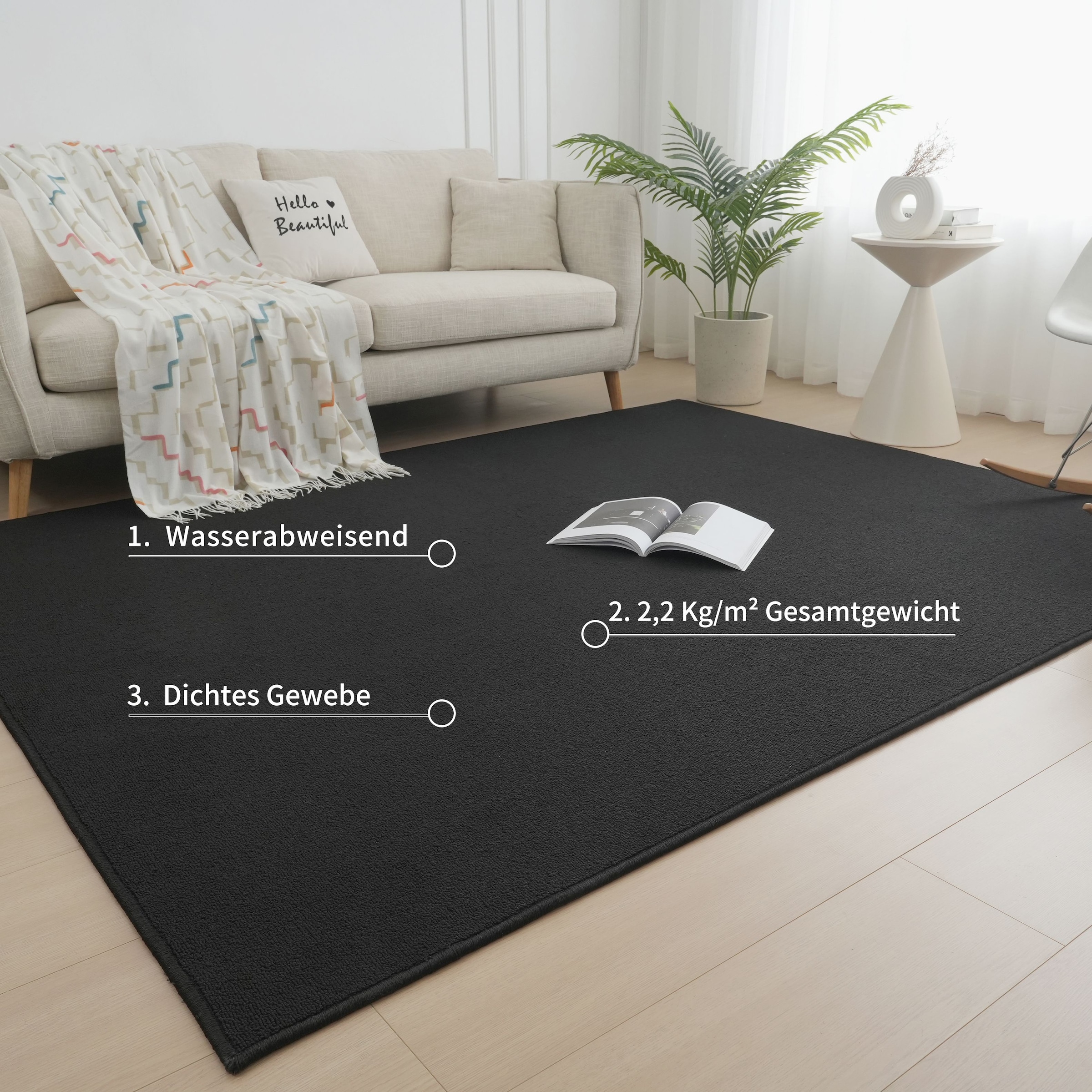 my home Teppich »Jola, Uni-Farben, besonders dichte Qualität, Boho«, rechteckig, 7 mm Höhe, Wohnzimmer, Schlafzimmer, Flur, Kinderzimmer, wasserabweisend